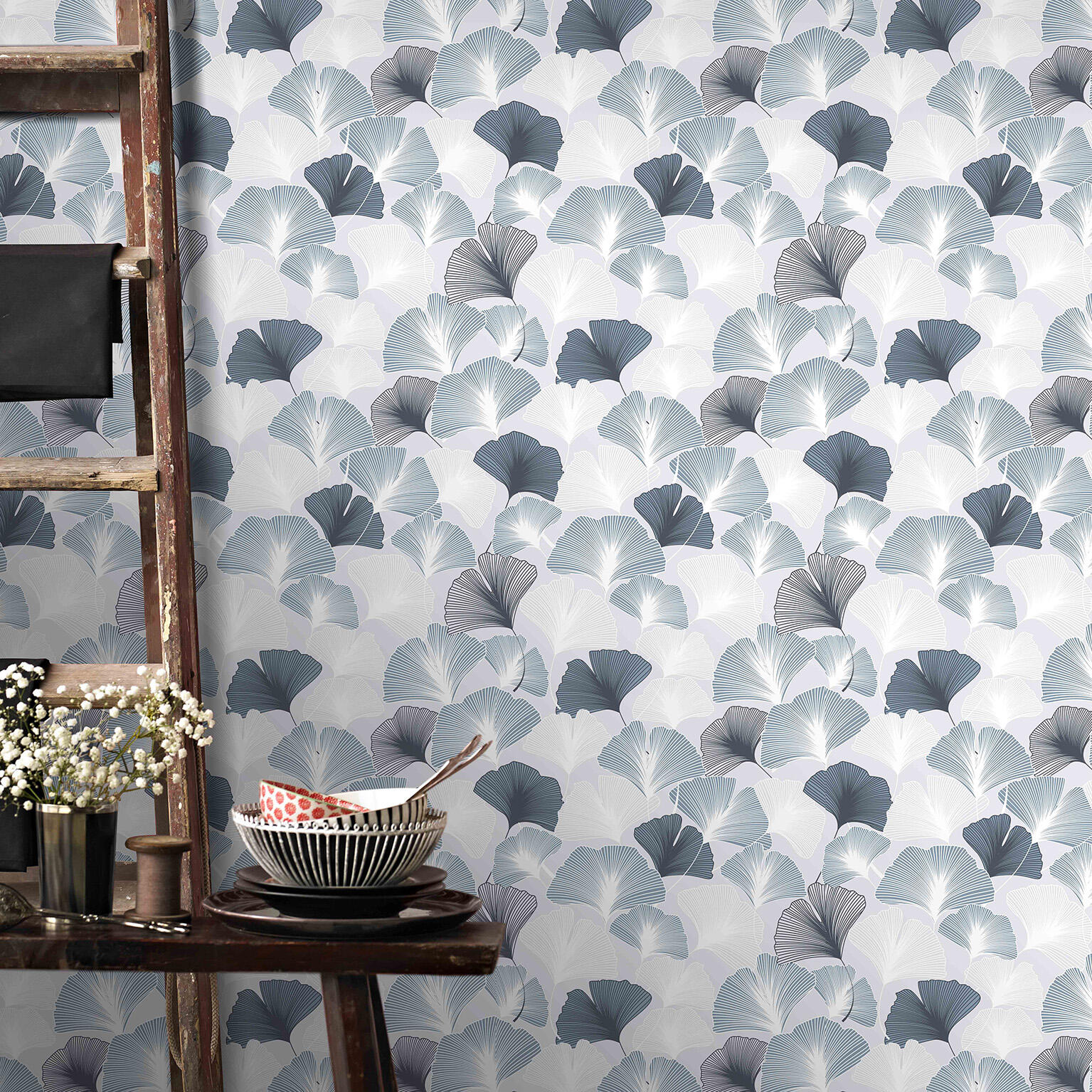 Papier peint intissé Ginko kyoto bleu - 4
