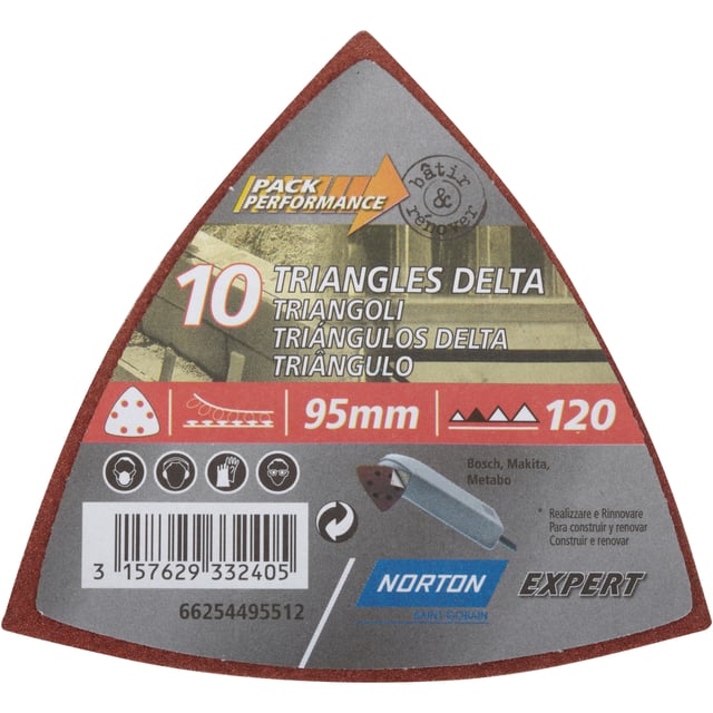 Lot de 10 patins abrasifs NORTON, 93x93 mm, grains 120