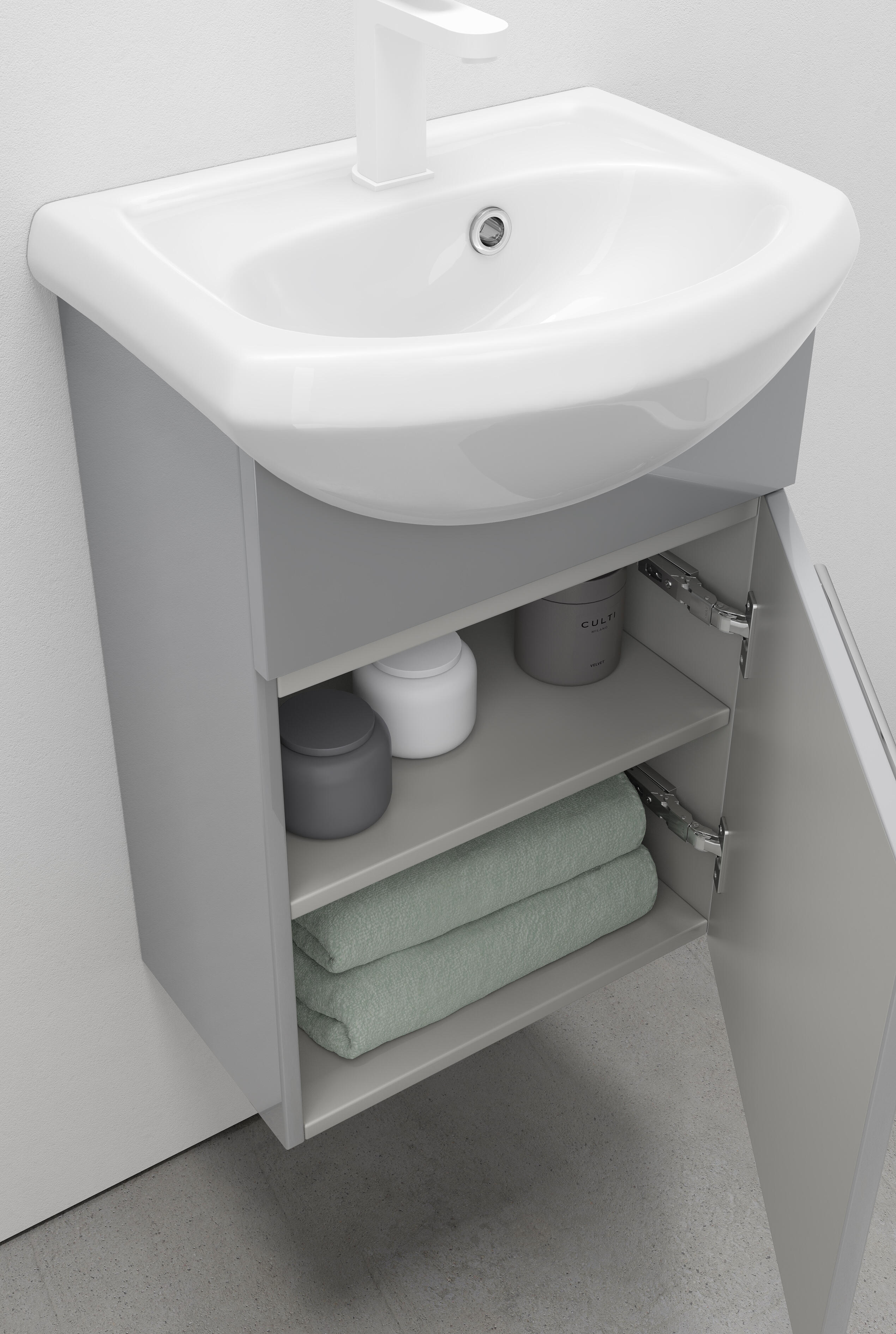 Meuble lave-mains vendu monté, 1p l.42 x H.60 x P.25 cm, blanc, Aroa - 2