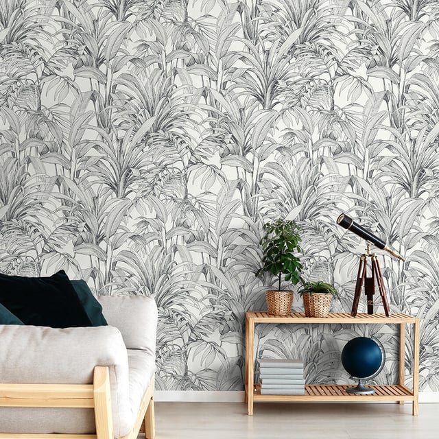 Papier peint intissé Feuille Aliare noir et blanc