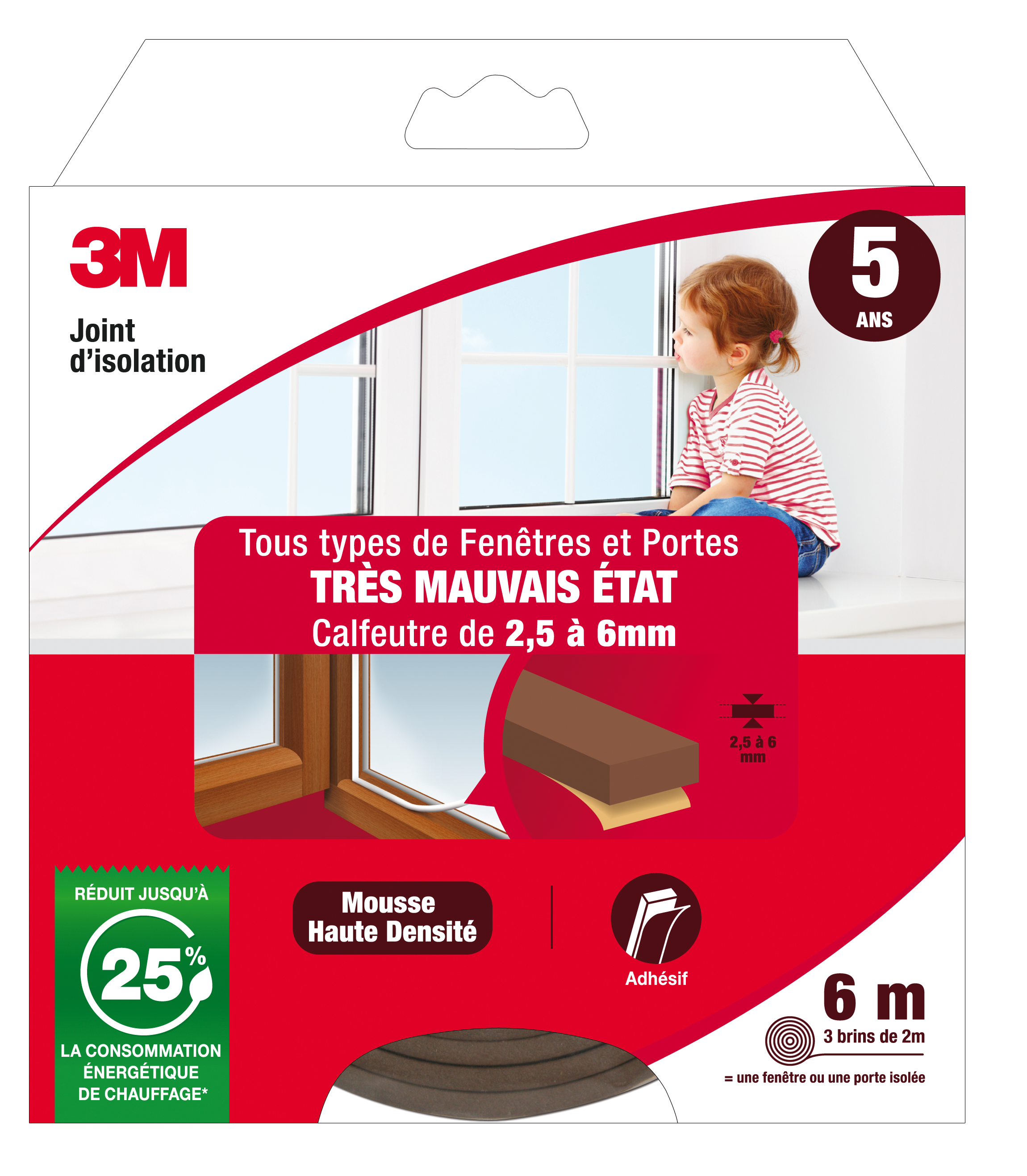 Joint de porte et fenêtre très mauvais état 3M 2,5 à 6 mm, L.6 m marron - 6