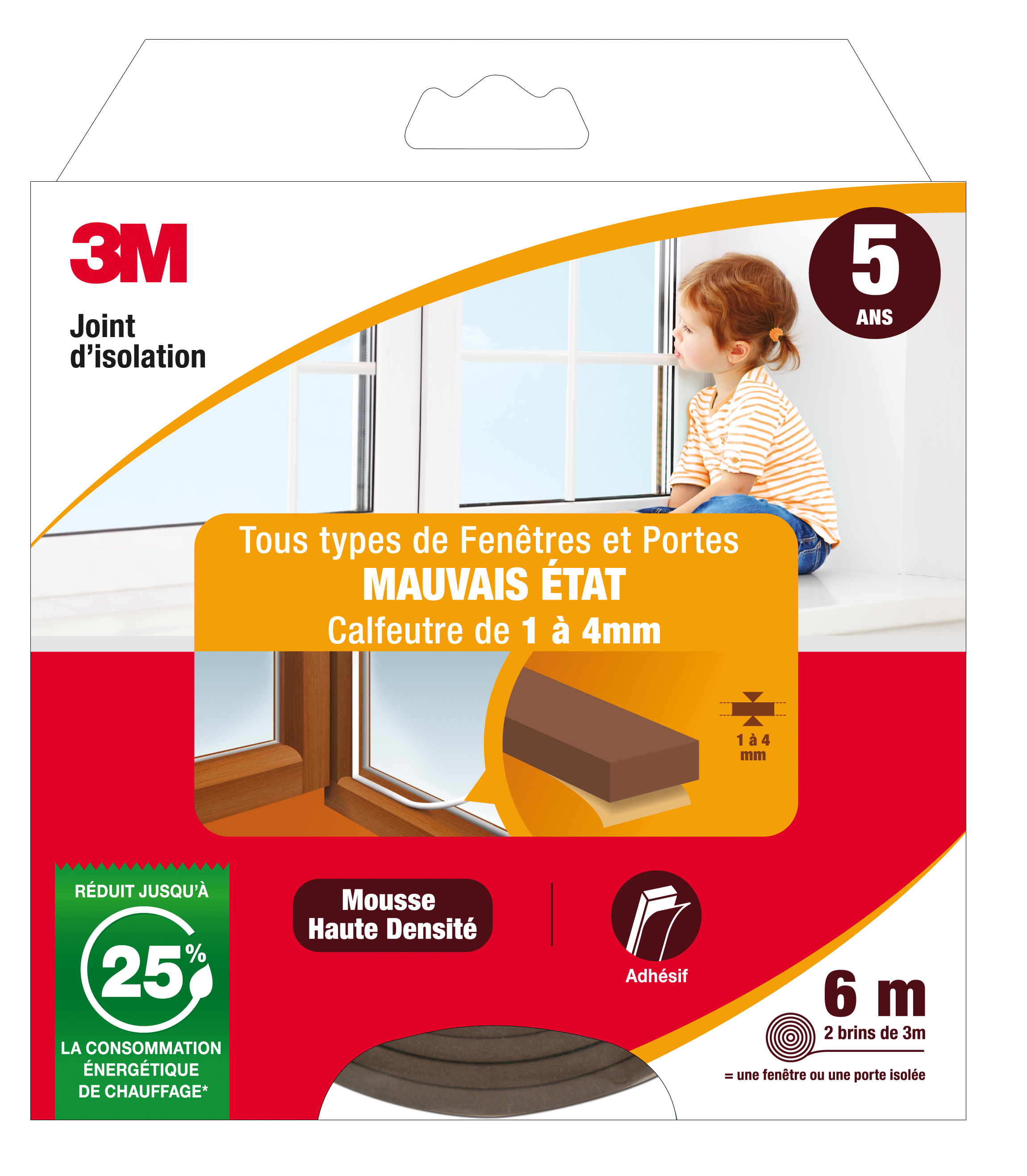 Joint de porte et fenêtre mauvais état 3M 1 à 4 mm, L.6 m marron - 6