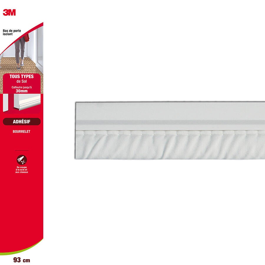 Bas de porte bavette à coller 3M Sol très irrégulier classique blanc 93 cm - 2