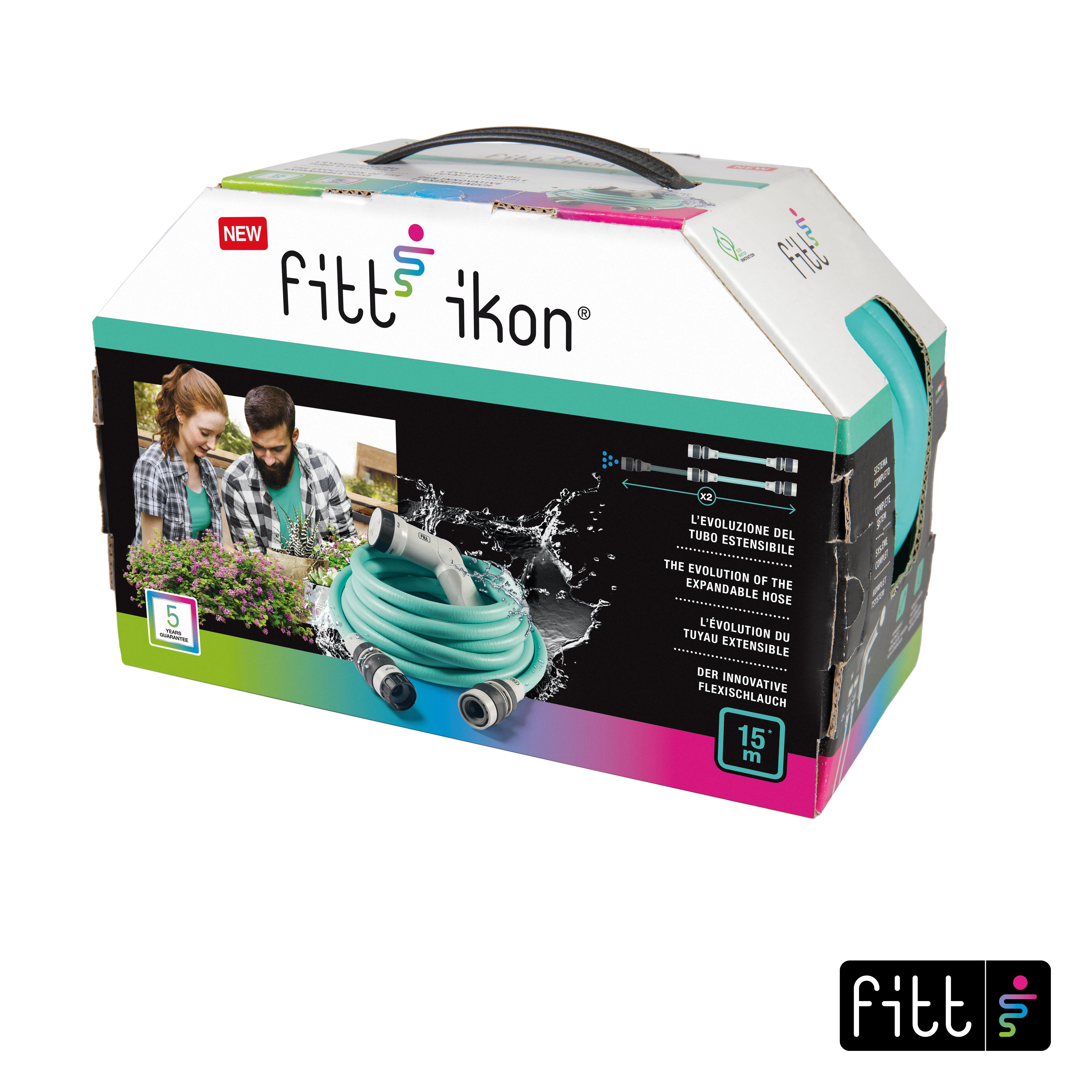 Tubo Da Giardino Estensibile FITT IKON 15m - Kit Con Pistola Multigetto E Supporto - Foto 9