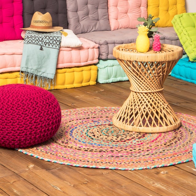 Tapis multicouleur rond, Ø 90 jute