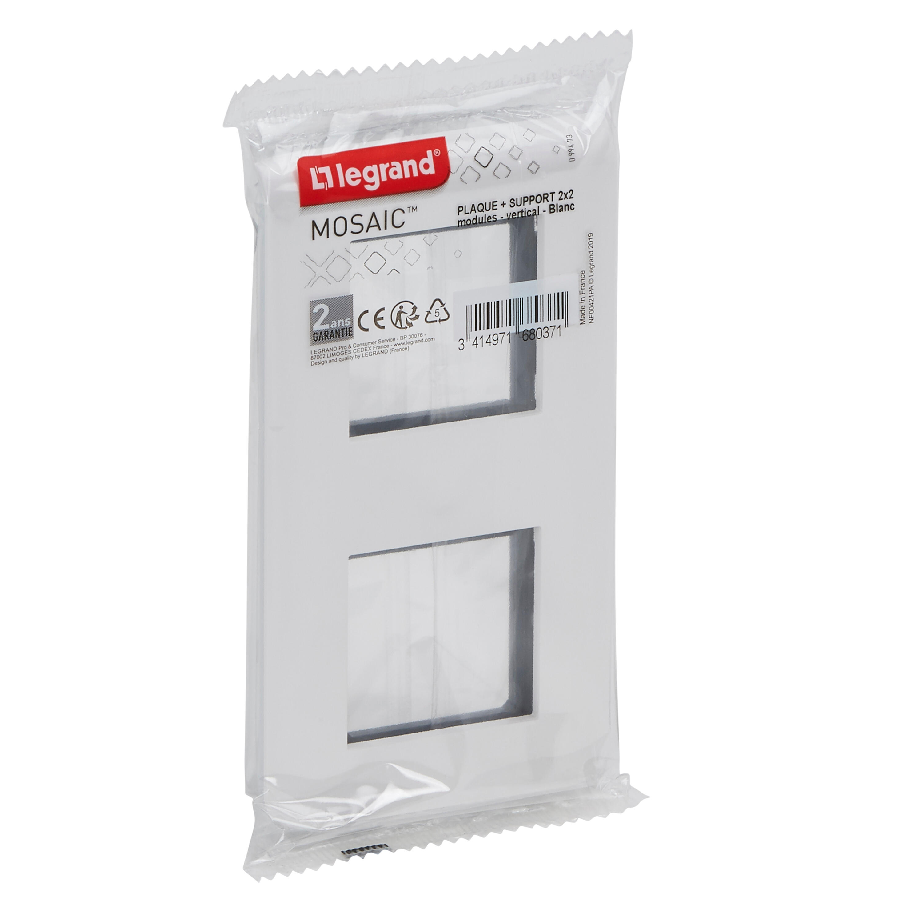 Support et plaque double vertical Mosaic, LEGRAND, blanc - 2