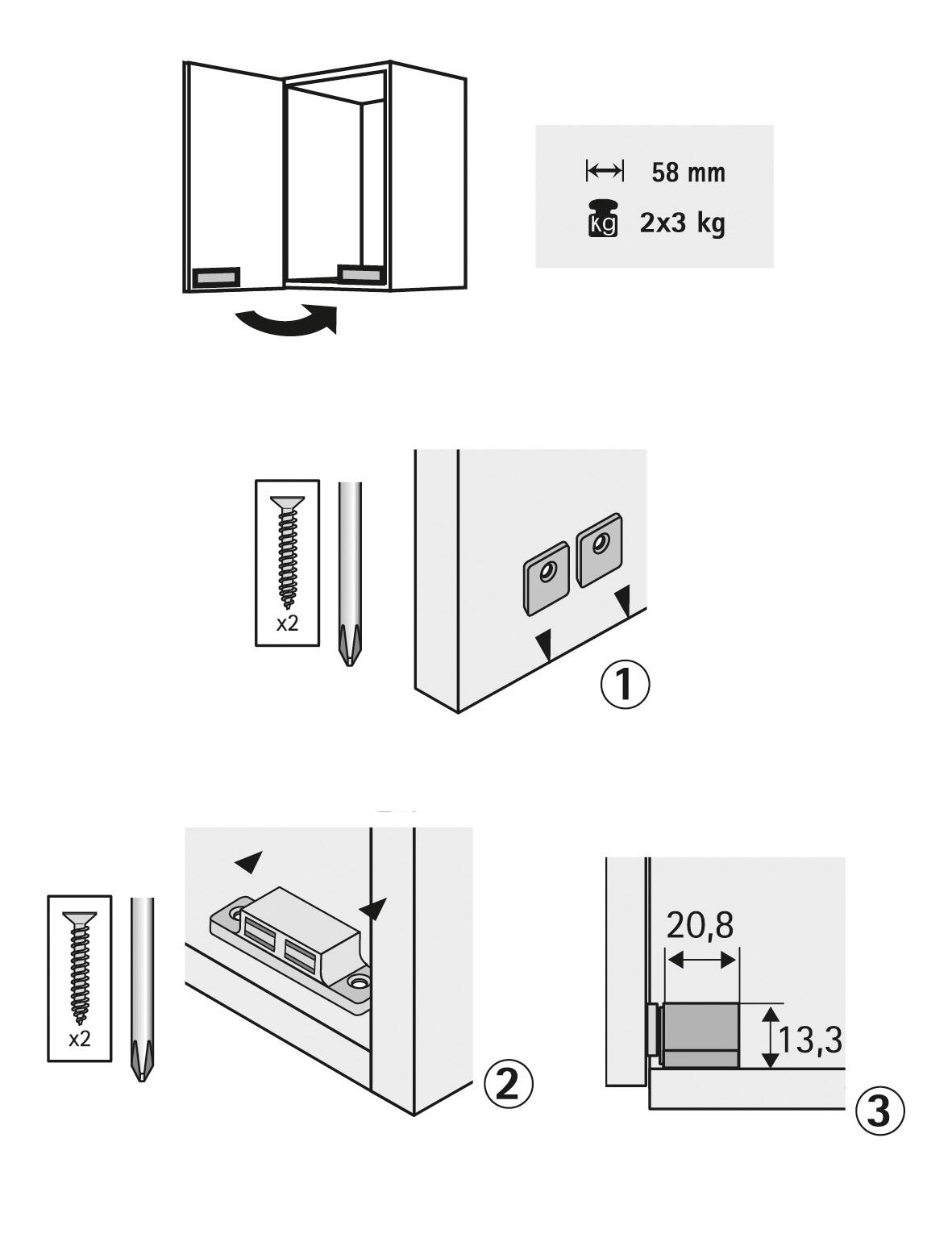 2 loqueteaux magnétiques blancs pvc HETTICH, L.20.8 x l.58.3 mm - 2