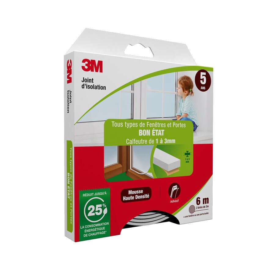 Joint d'étanchéité porte et fenêtre Bon etat 3M 1 à 3mm, L.6M blanc - 2
