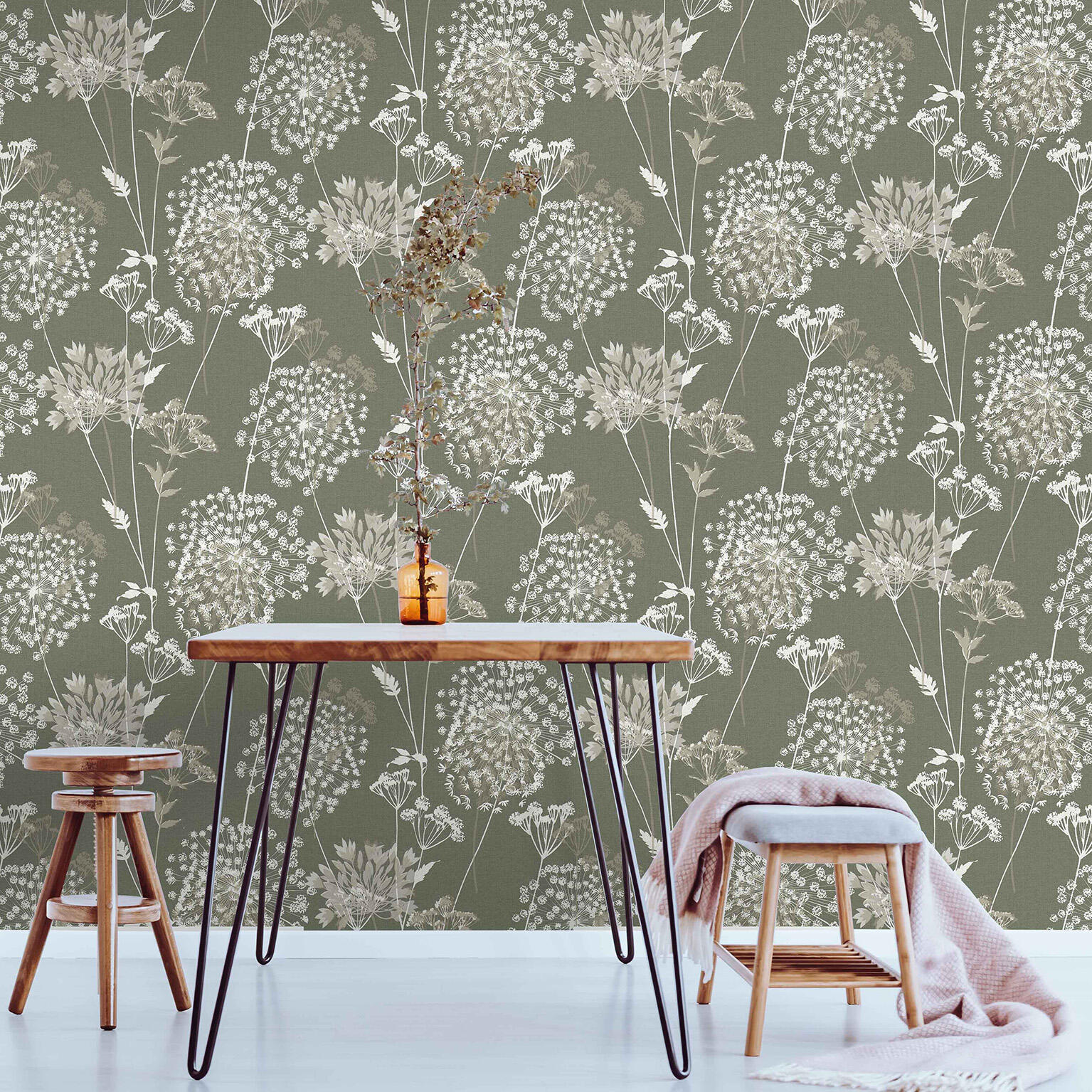 Papier peint intissé Graminé vert kaki | Leroy Merlin