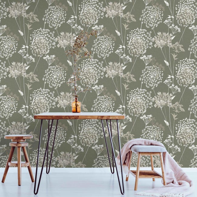 Papier peint intissé Graminé vert kaki | Leroy Merlin