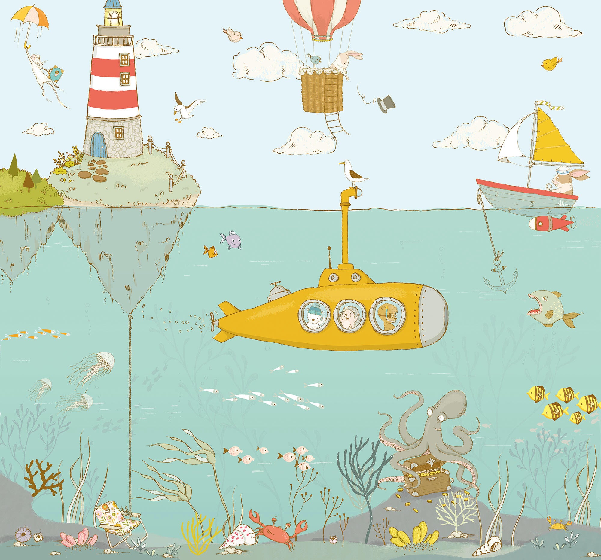 Papier peint panoramique Sealife multicouleur l.300 x H.280 cm - 2