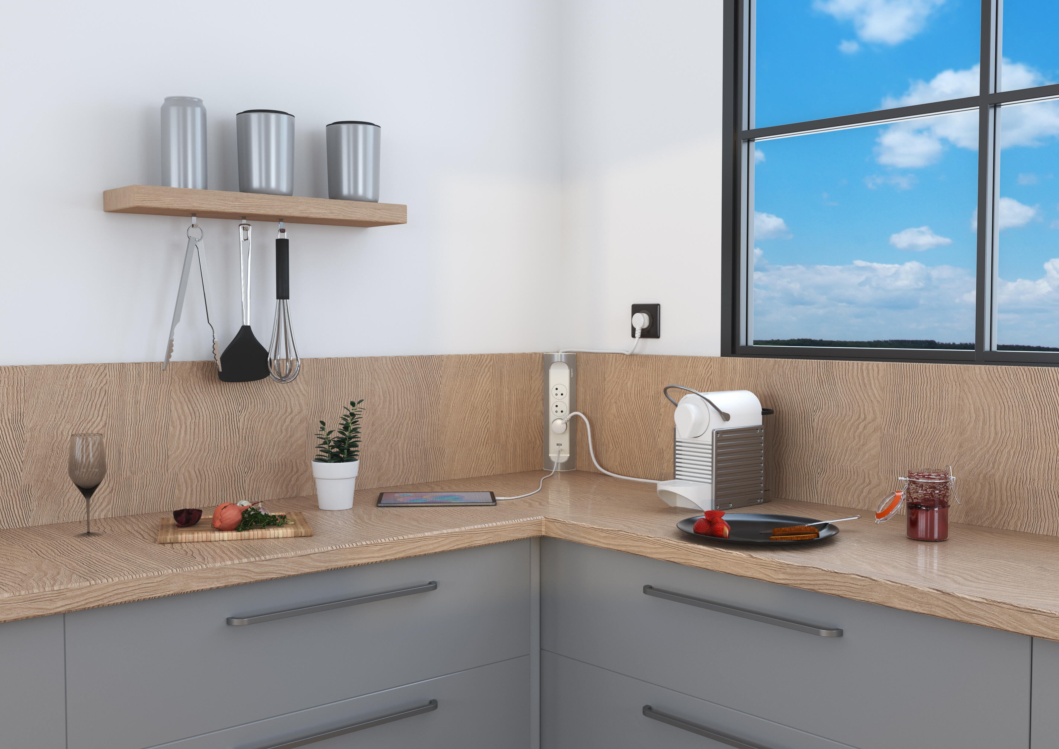 Multiprise d'angle 3 prises 1m avec 1 USB-A + 1 USB-C aluminium LEGRAND - 3