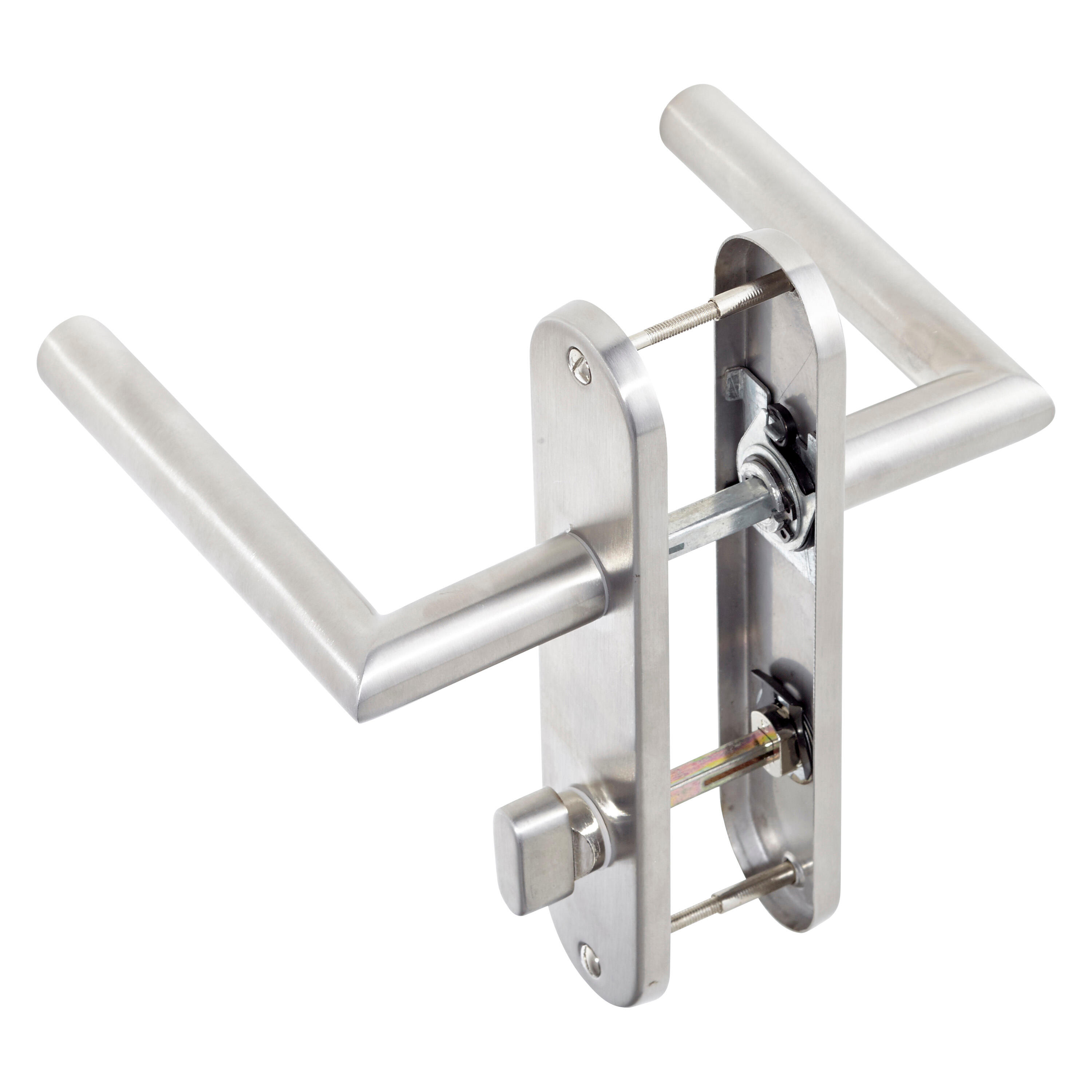 2 poignées sur plaque à condamnation Sara acier nickel brillant, entraxe 165 mm - 3