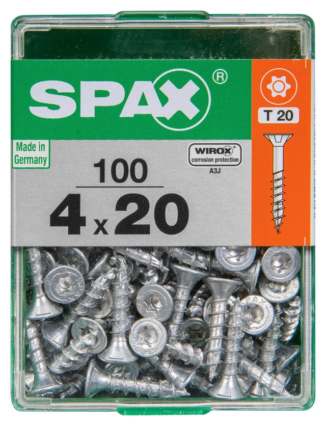 100 vis acier tête fraisée t-star+ SPAX, Ø4 x L.20 mm