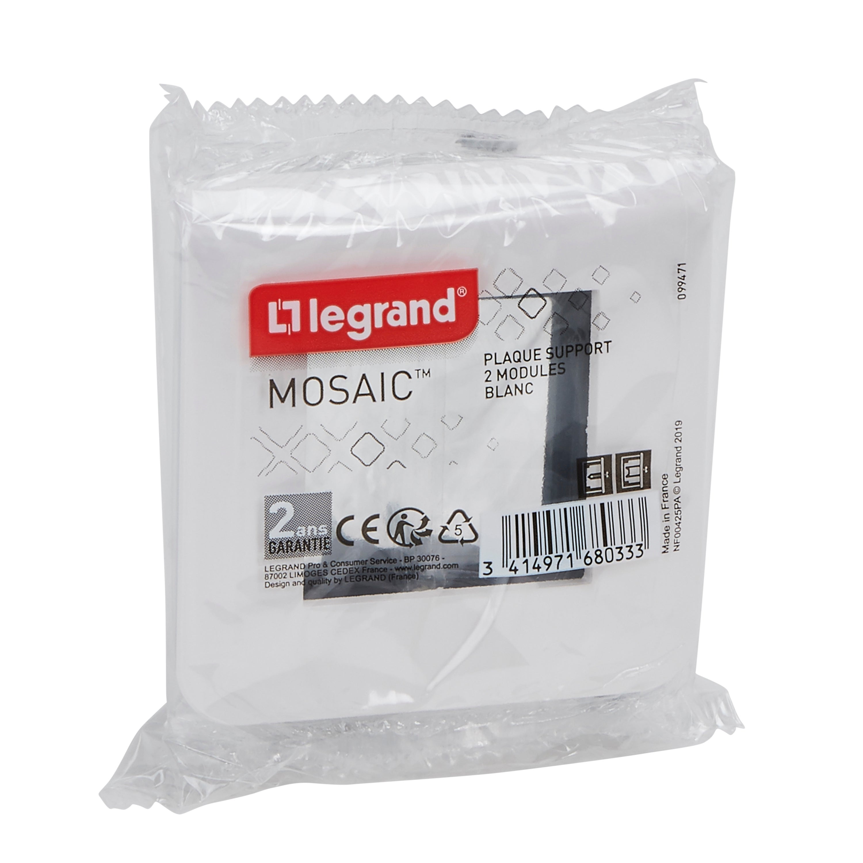 Support avec griffes et plaque simple Mosaic, LEGRAND, blanc - 4