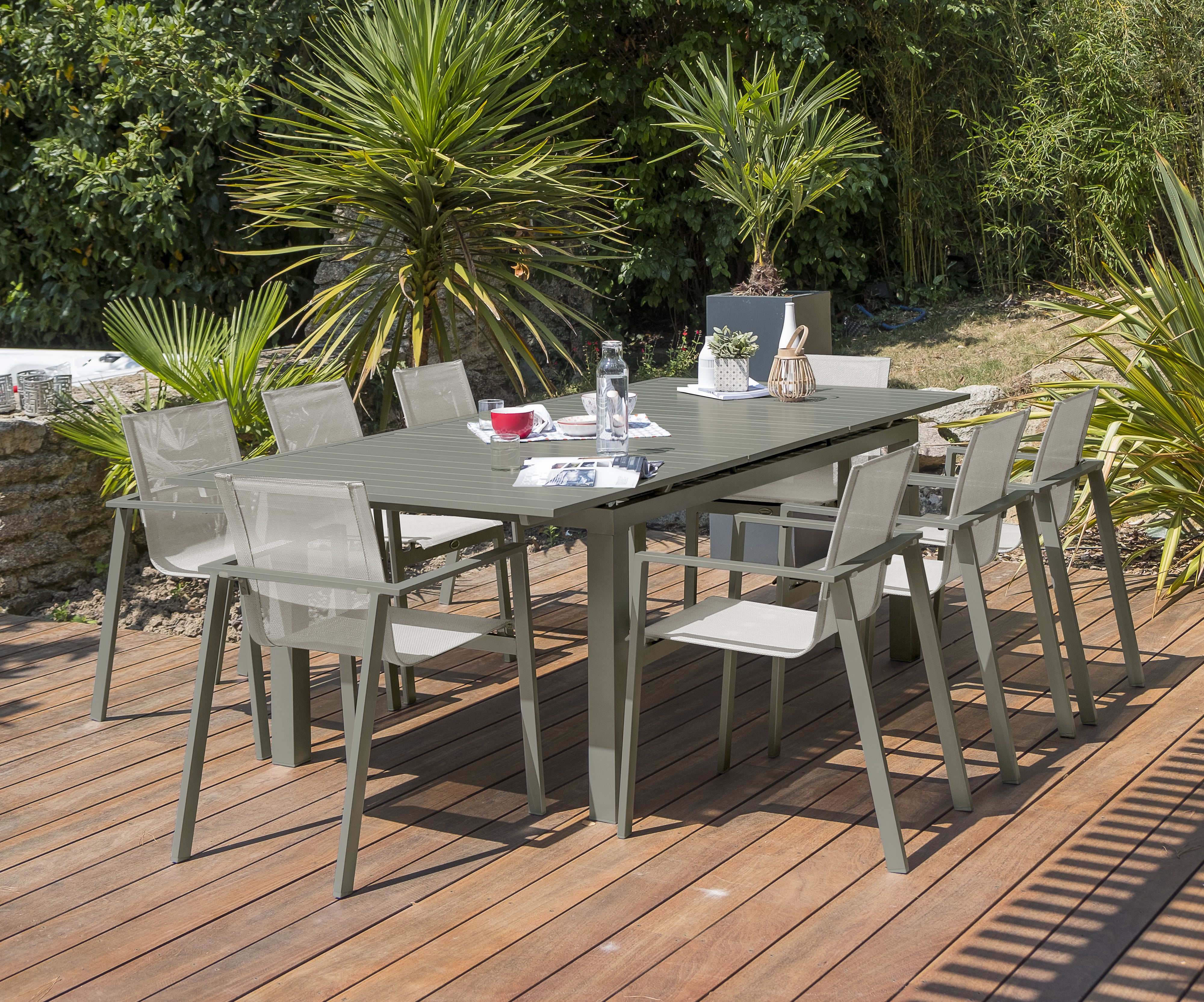 Table de jardin DCB GARDEN Miami-kaki rectangulaire vert 10 personnes - 2