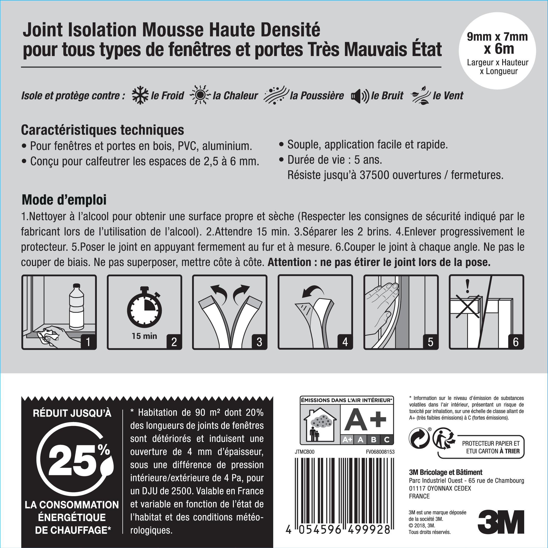 Joint d'étanchéité porte et fenêtre Très mauvais etat 3M 2,5 à 6mm, L.6M blanc - 4