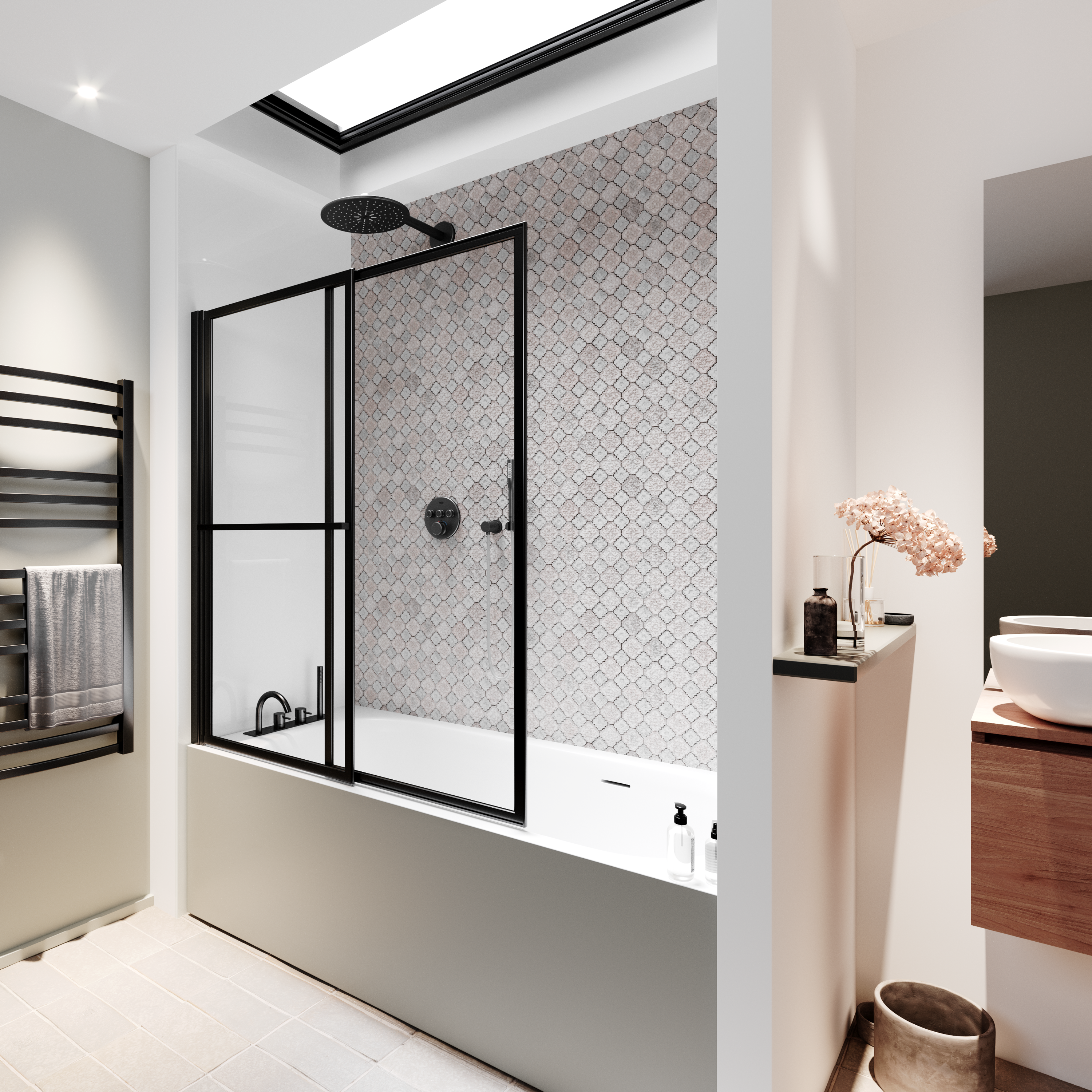 Pare-baignoire pivotant relevable transparent noir, H.140 x l.123 cm Lift - 2