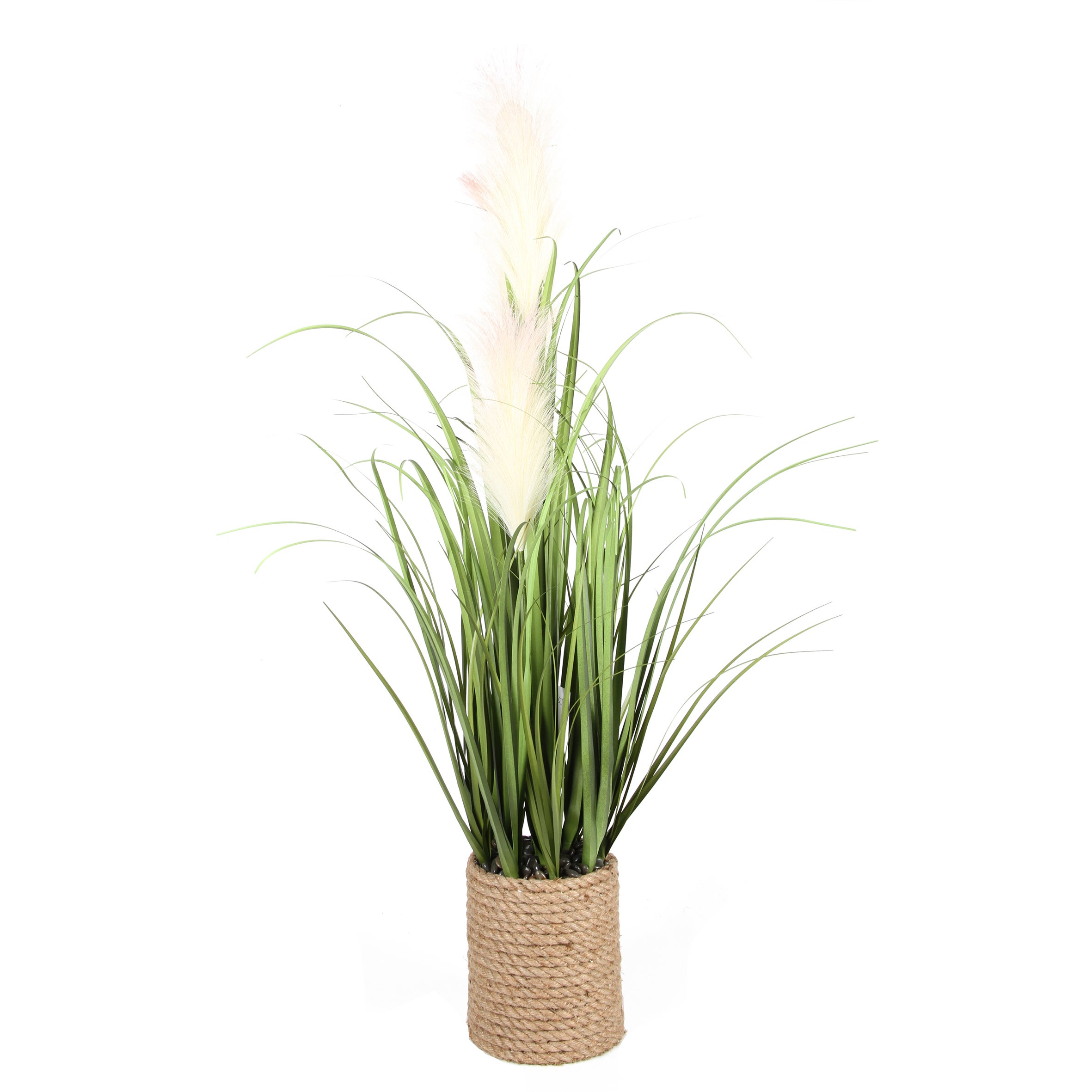 Herbe pampa graminées artificielles plumeaux blancs pot cordage 80cm, Ligne Déco - 2