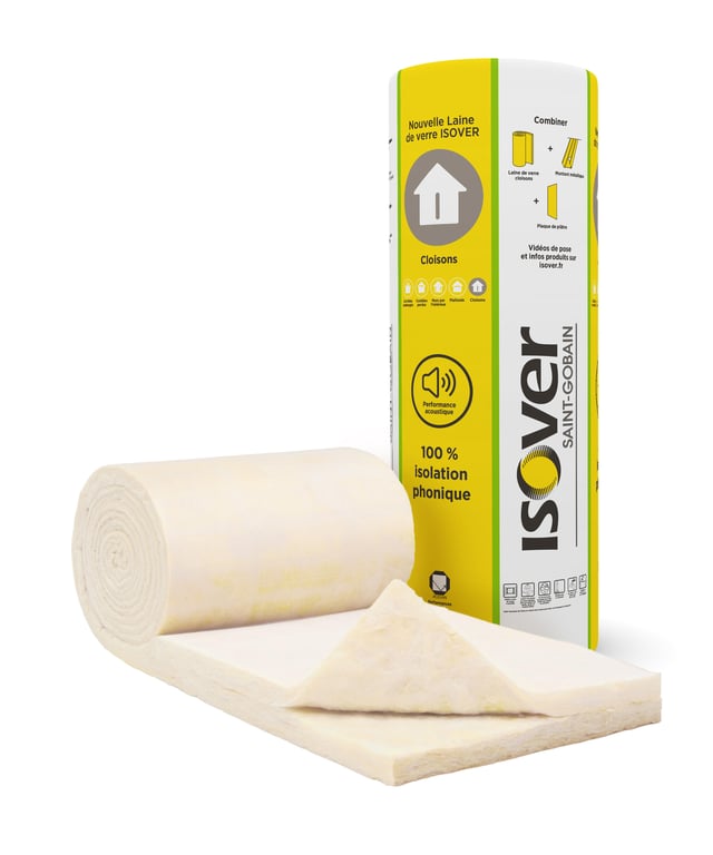 Lot de 2x2 rouleaux laine de verre cloison Duo ISOVER nu, Ep.45mm, 6.5x0.6m,R1.1