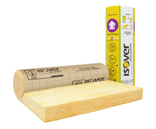 Rouleau laine de verre mur ISOVER 032 kraft, Ep.160mm, 2.7x1.2m, R5