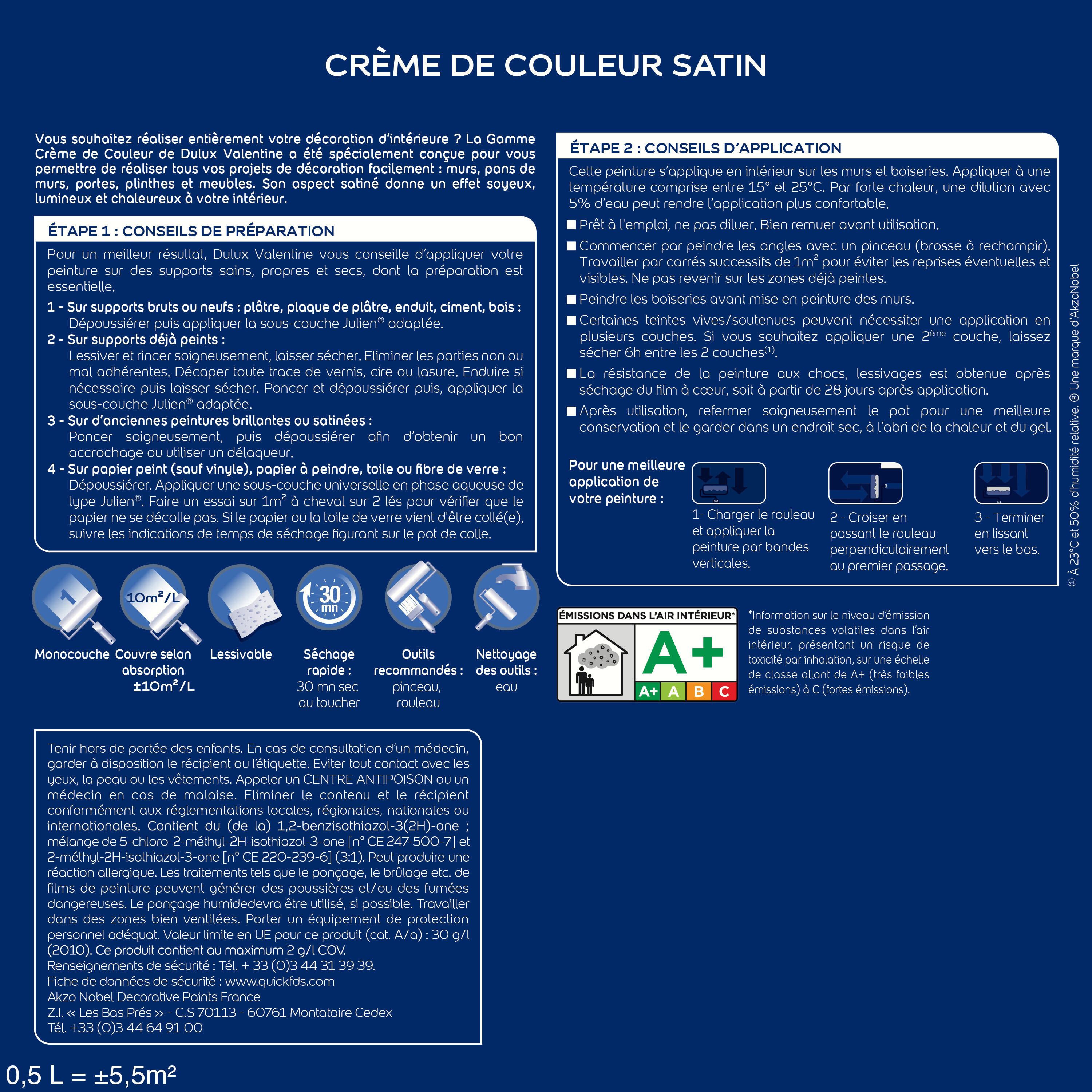 Peinture mur Crème de couleur DULUX VALENTINE Terre d'Argile satiné 0.5 l - 4