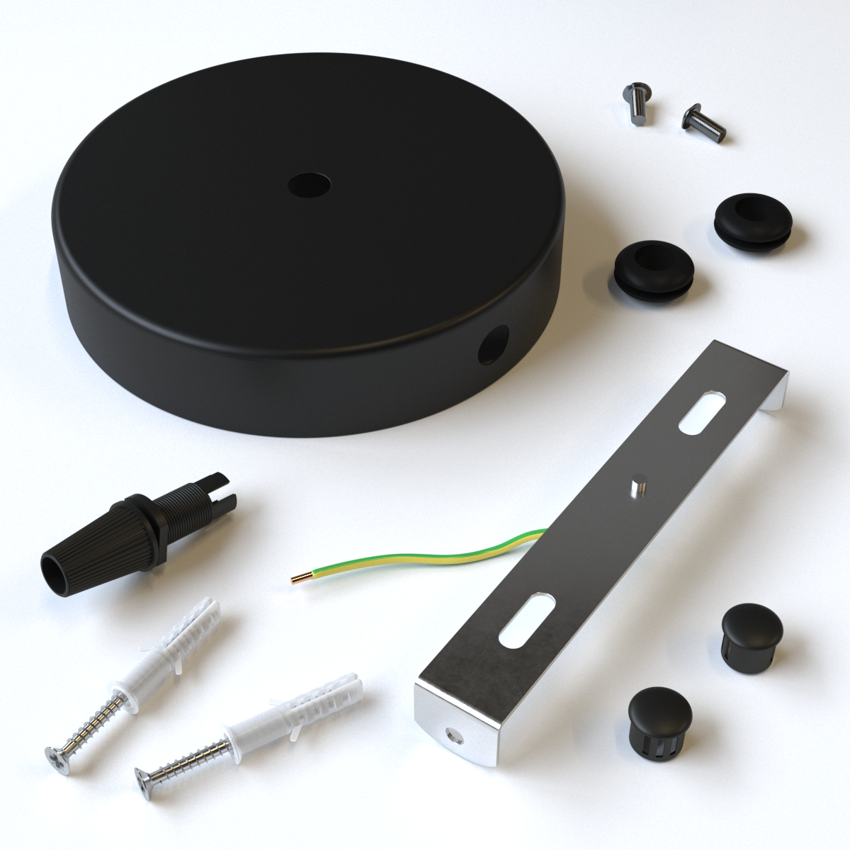Pavillon d12cm, métal, 1 trou central/2 latéraux, CREATIVE CABLES noir - 3