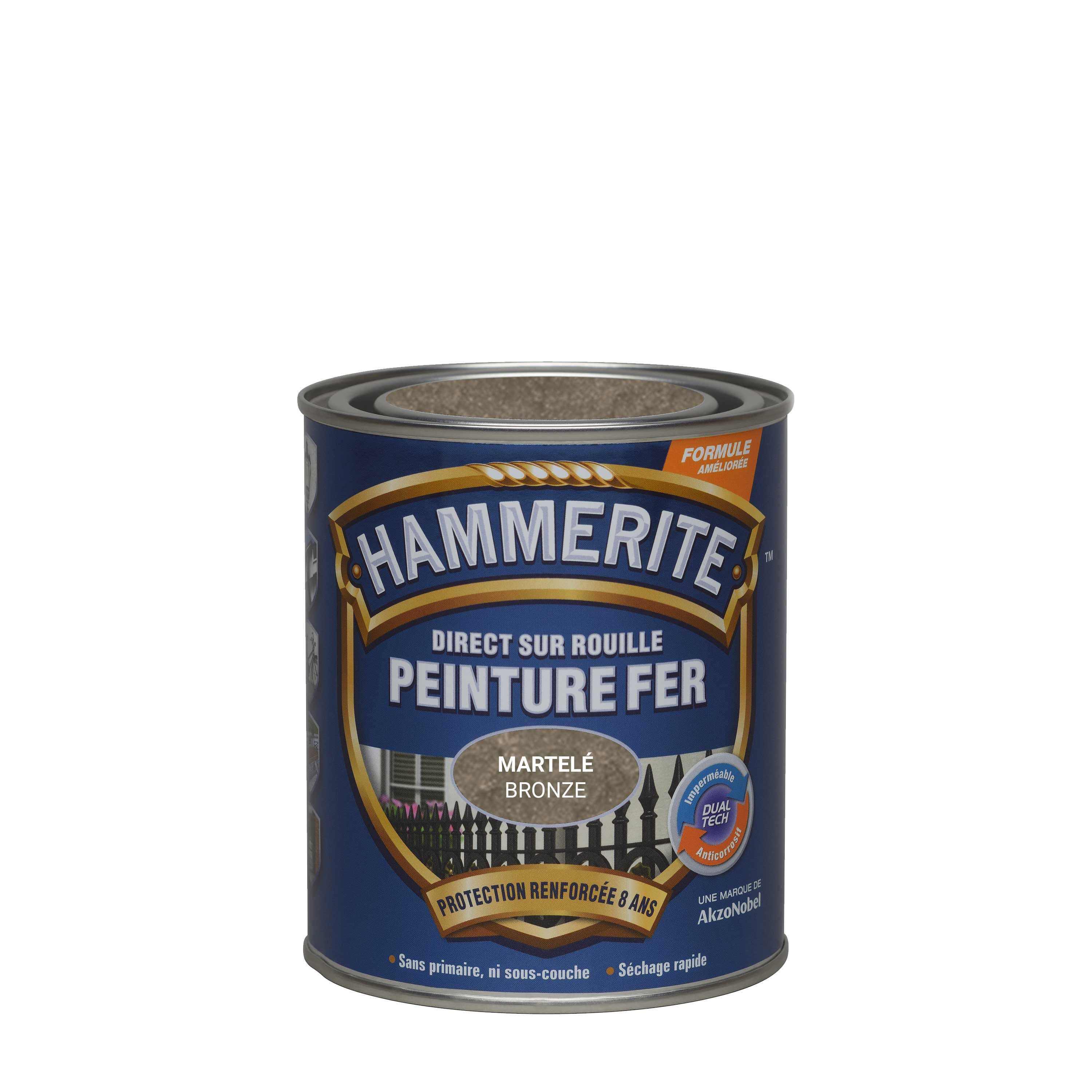 Peinture extérieure fer Martelé HAMMERITE bronze mat  0.75l - 3
