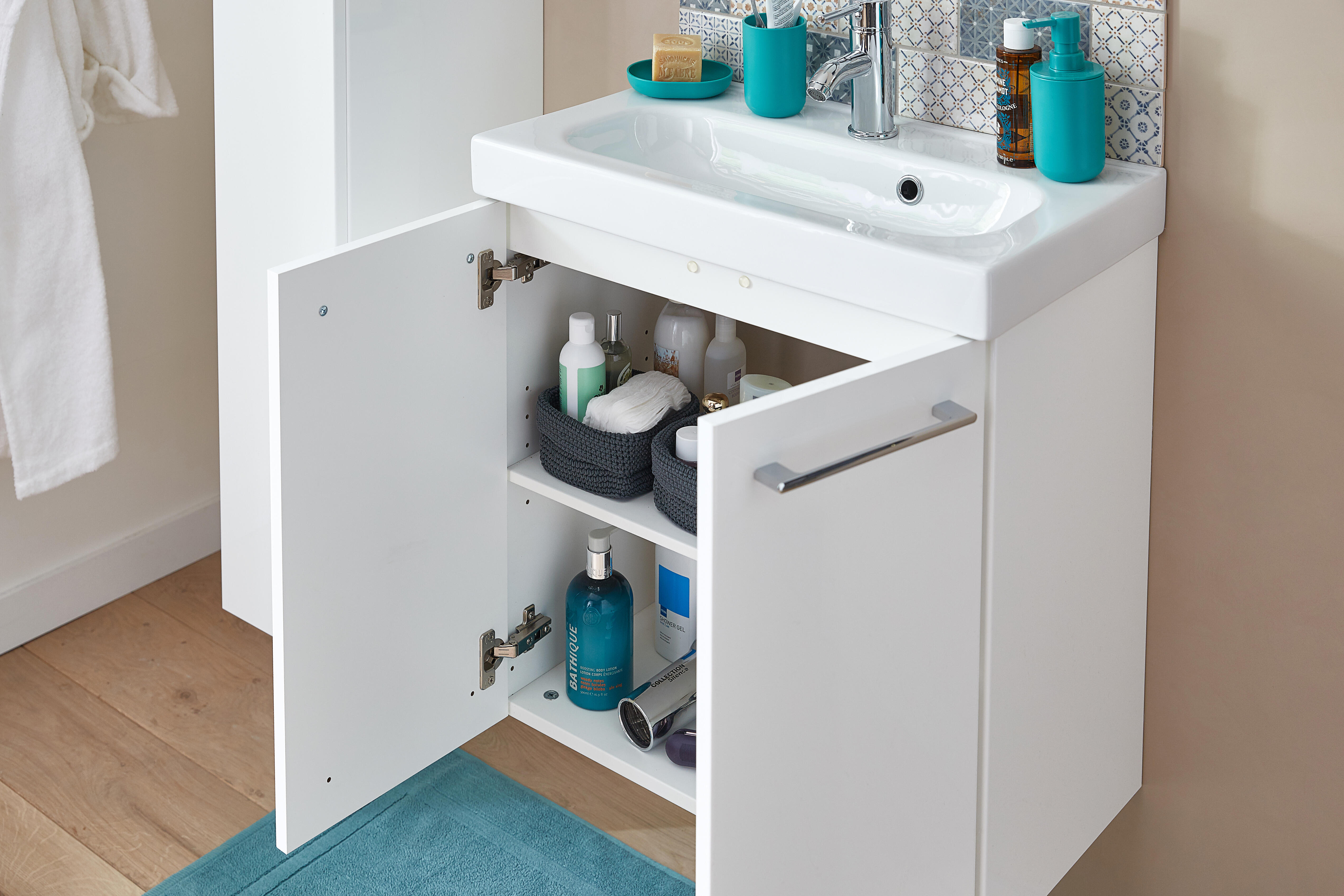 Meuble sous-vasque simple vasque L.60cm x H.58cm x P.33cm blanc Remix - 4