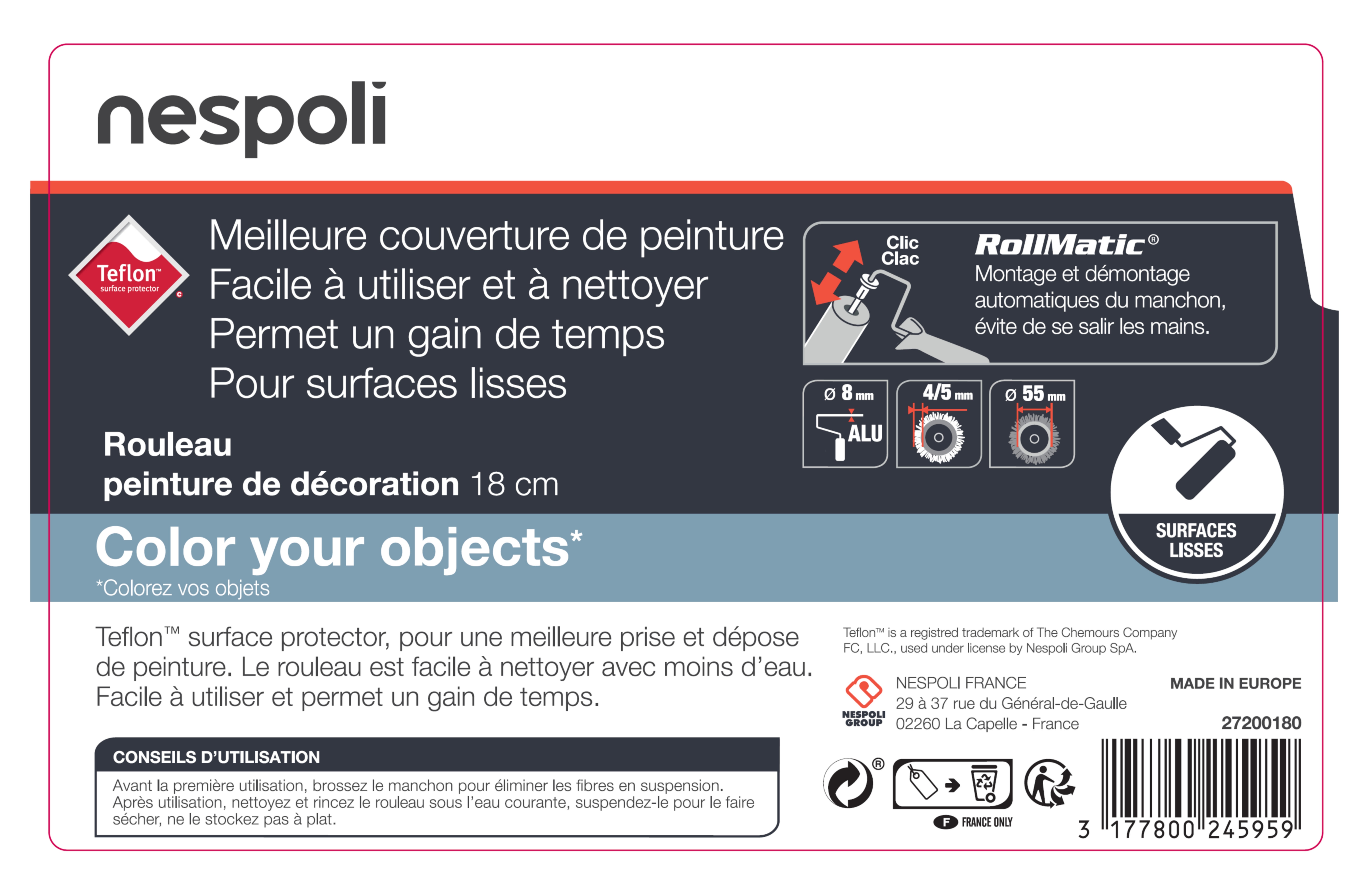 Rouleau pour peindre une surface lisse l.180 mm NESPOLI - 3