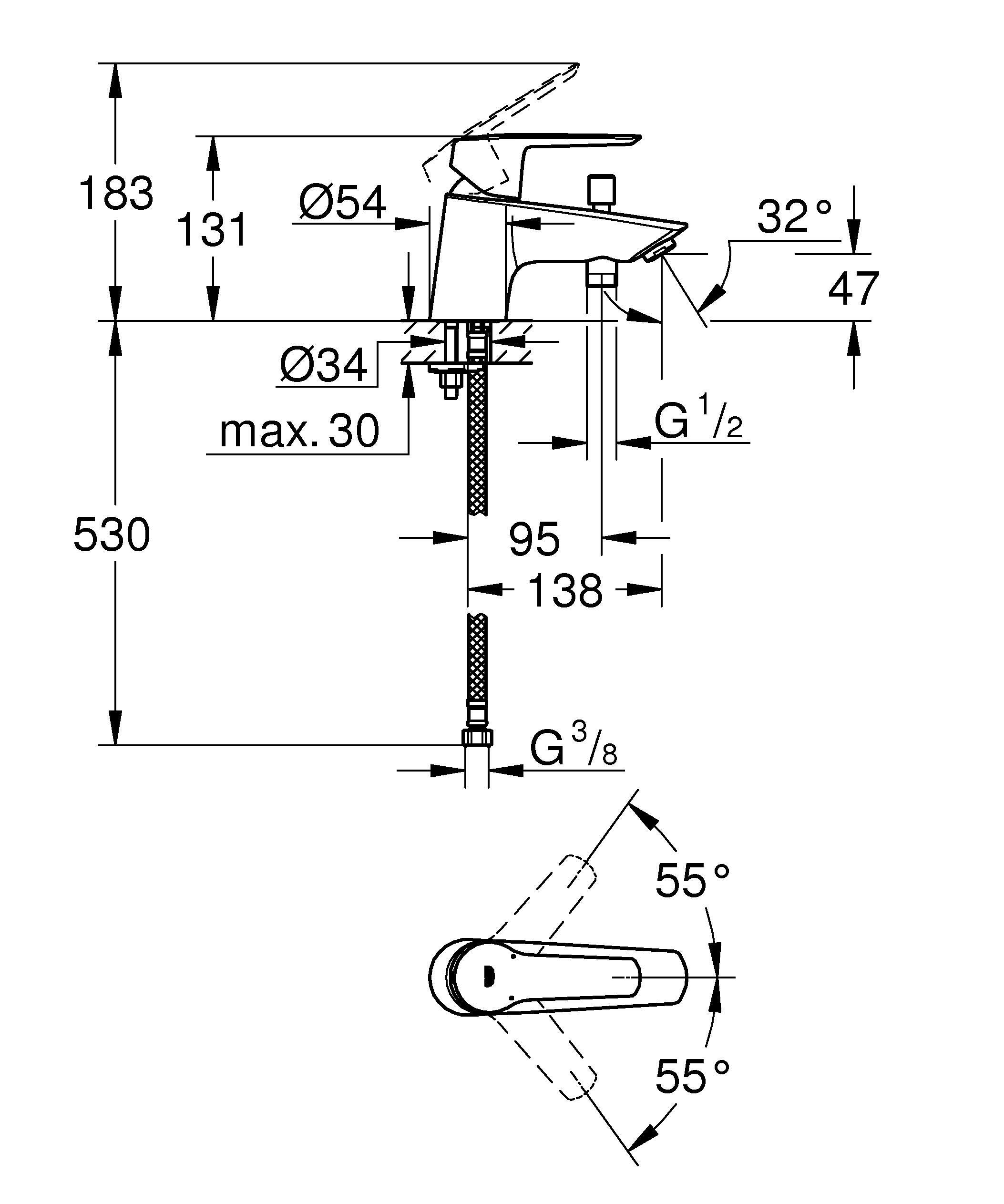 Mitigeur de bain mécanique monotrou chrome, Start V2 - QuickFix, GROHE - 2