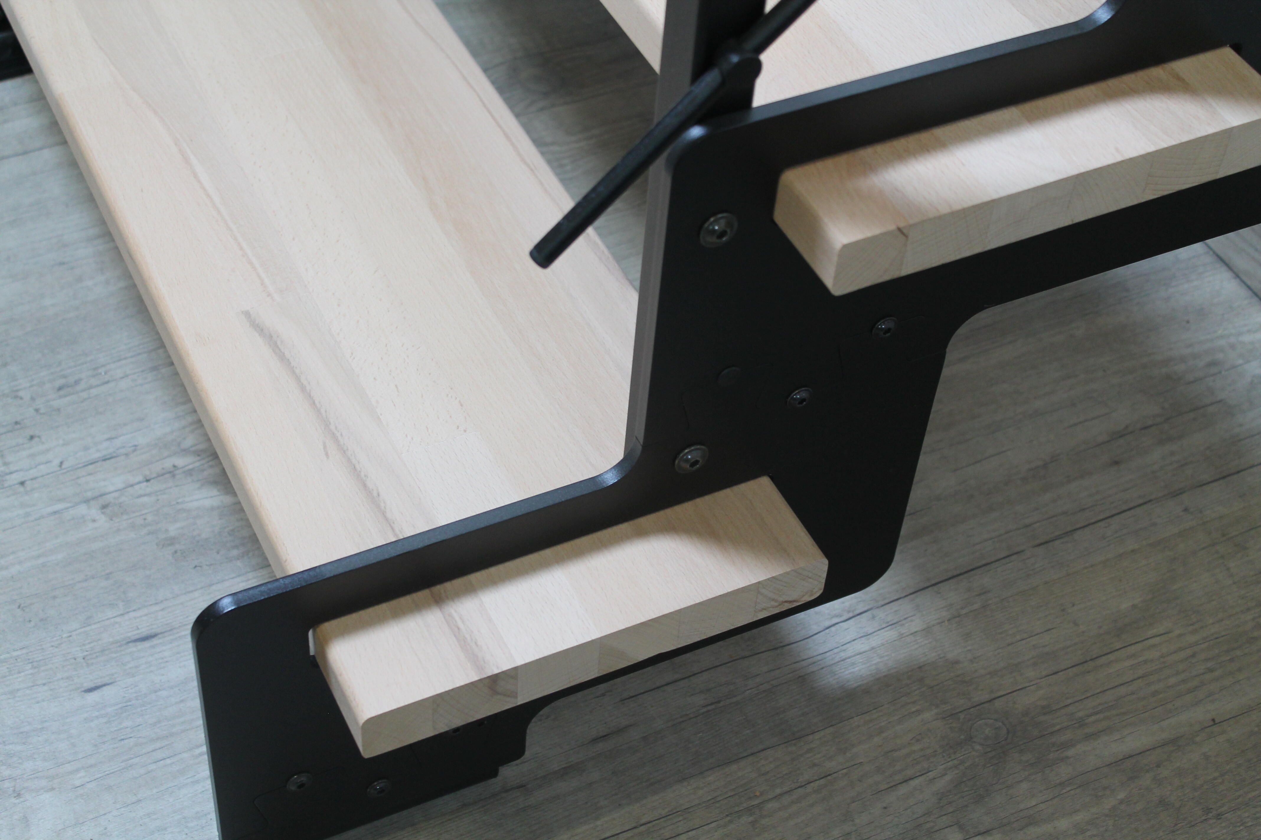 Escalier droit acier noir Crémaillère 14 marches hêtre brut, l.85 cm - 5