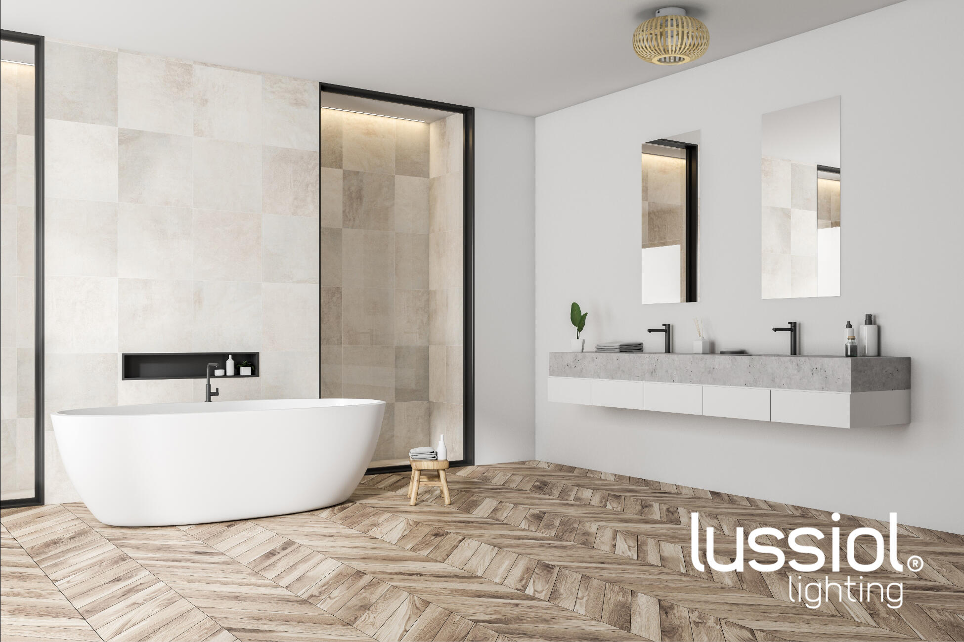 Plafonnier salle de bain Manille E27, D.38 cm, bambou Lussiol - 4