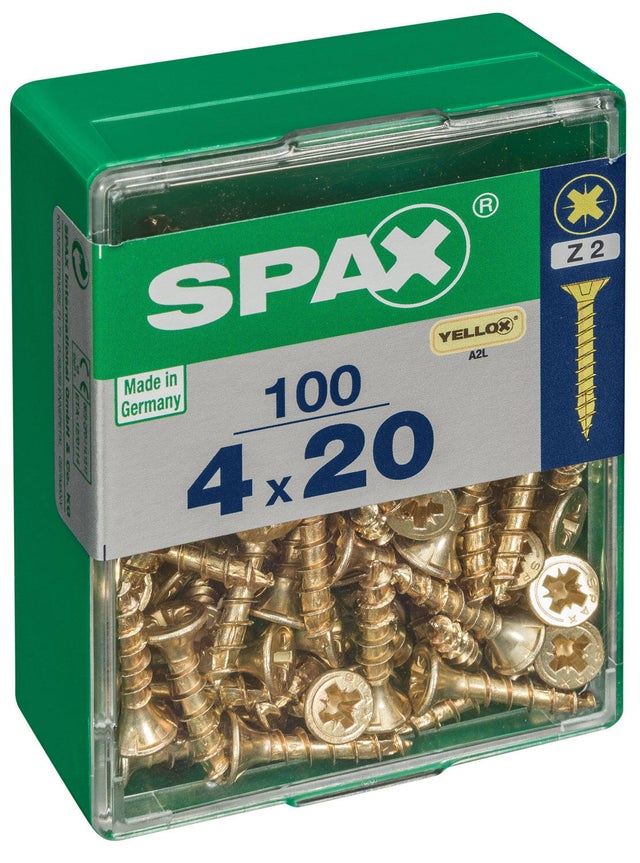 100 vis acier tête fraisée pozidriv SPAX, Ø4 x L.20 mm