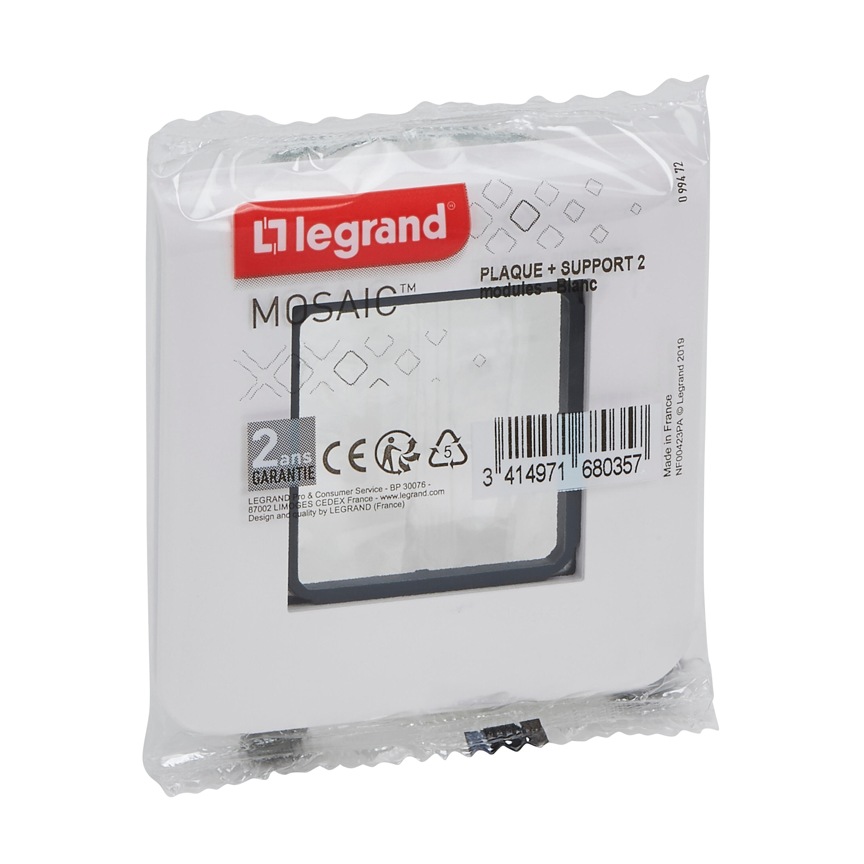 Support et plaque simple Mosaic, LEGRAND, blanc - 4
