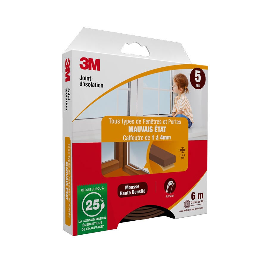 Joint d'étanchéité porte et fenêtre Mauvais etat 3M 1 à 4mm, L.6M marron - 2