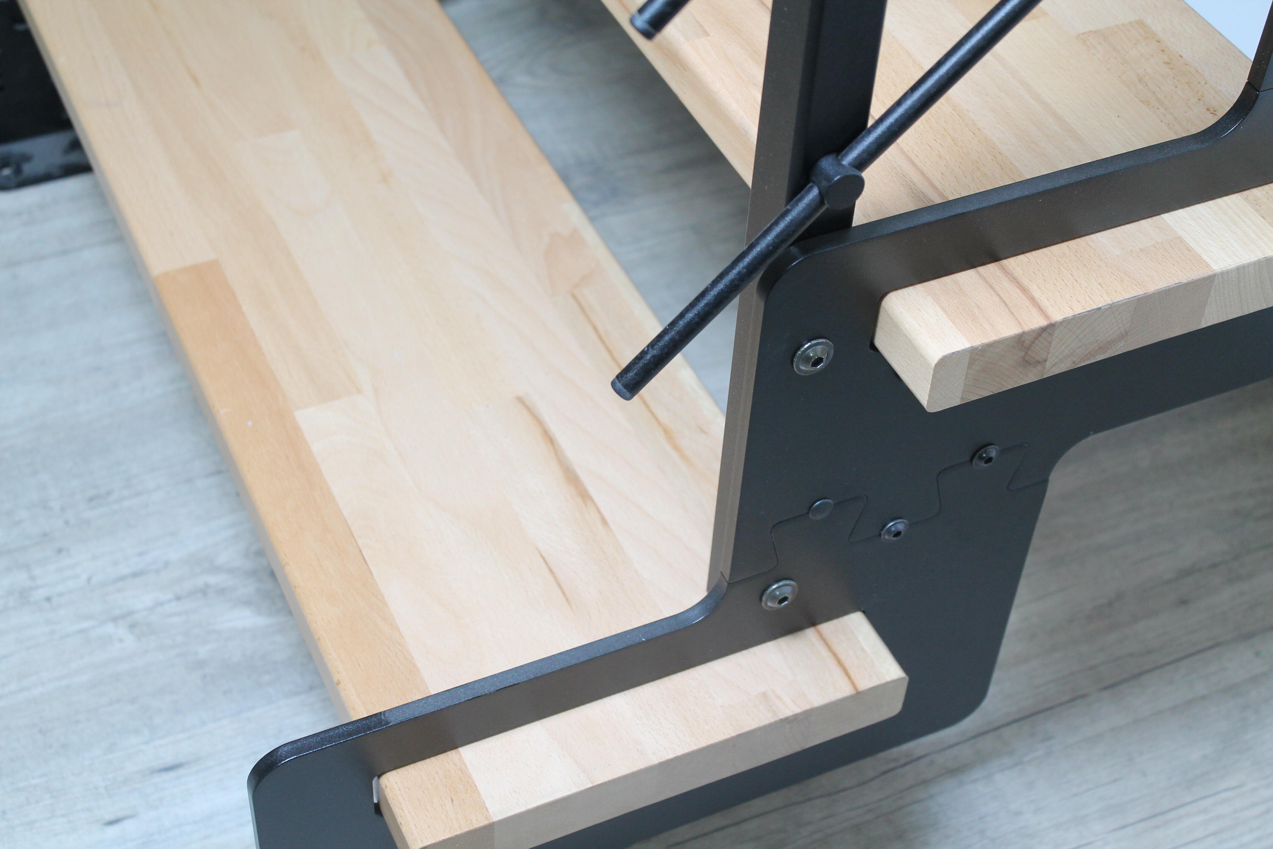 Escalier 1/4 t. bas révers. acier noir Crémaillère 14 mar. hêtre verni, l.85 cm - 4