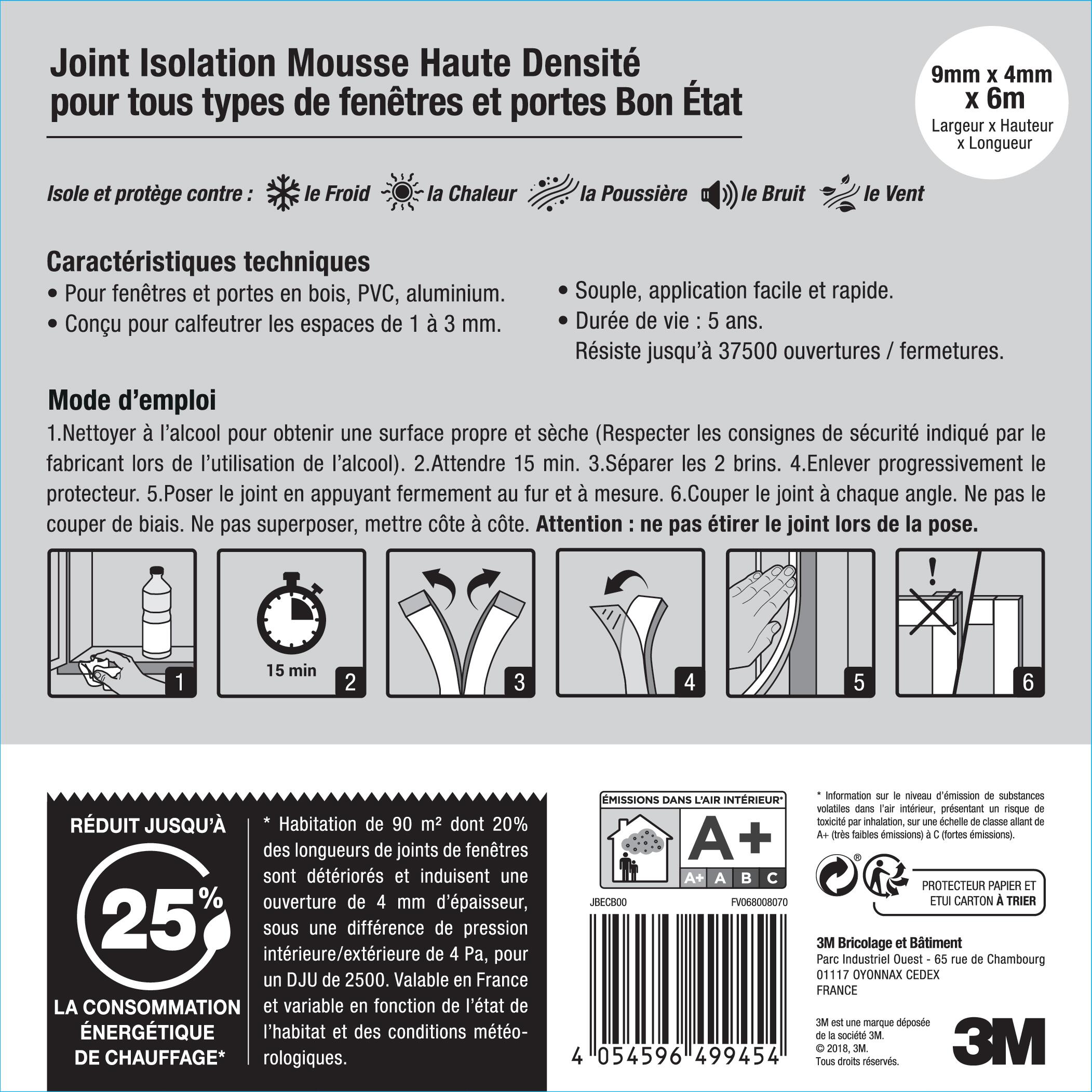 Joint d'étanchéité porte et fenêtre Bon etat 3M 1 à 3mm, L.6M blanc - 4