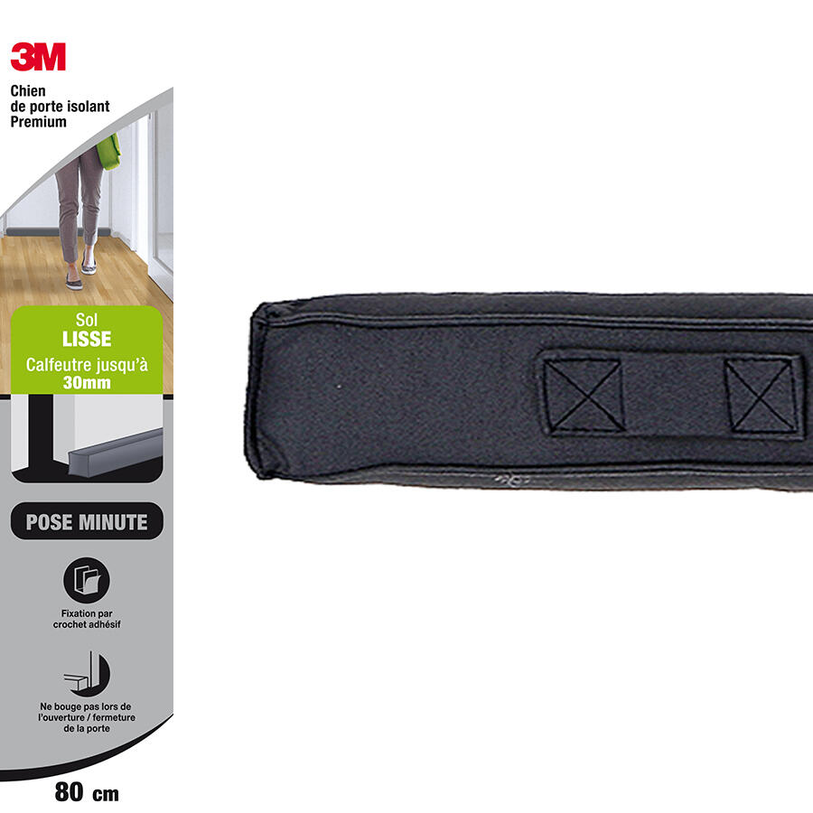 Bas de porte à coller textile (bourrelet) Sol lisse premium 3M, L.80 cm gris - 2
