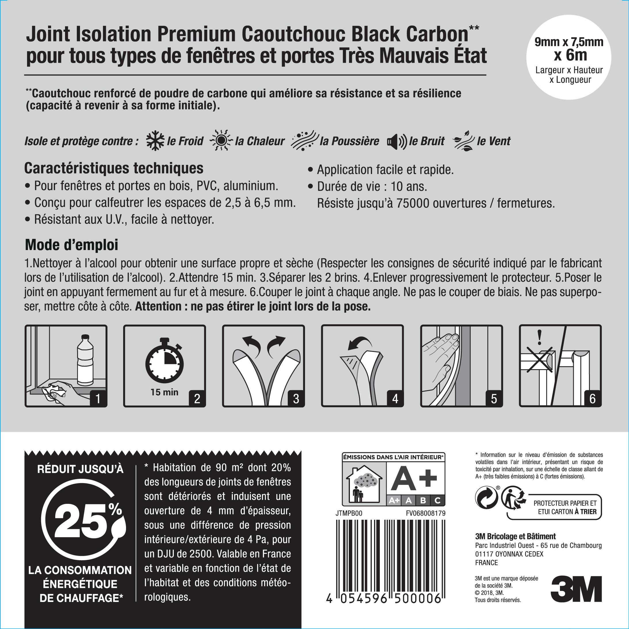 Joint étanchéité porte fenêtre Très mauvais etat premium 3M 2,5à6,5mm,L.6M blanc - 4