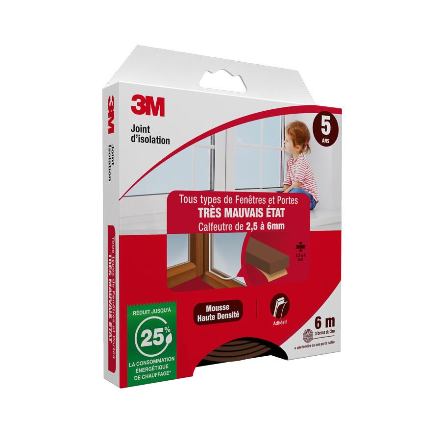 Joint de porte et fenêtre très mauvais état 3M 2,5 à 6 mm, L.6 m marron - 2