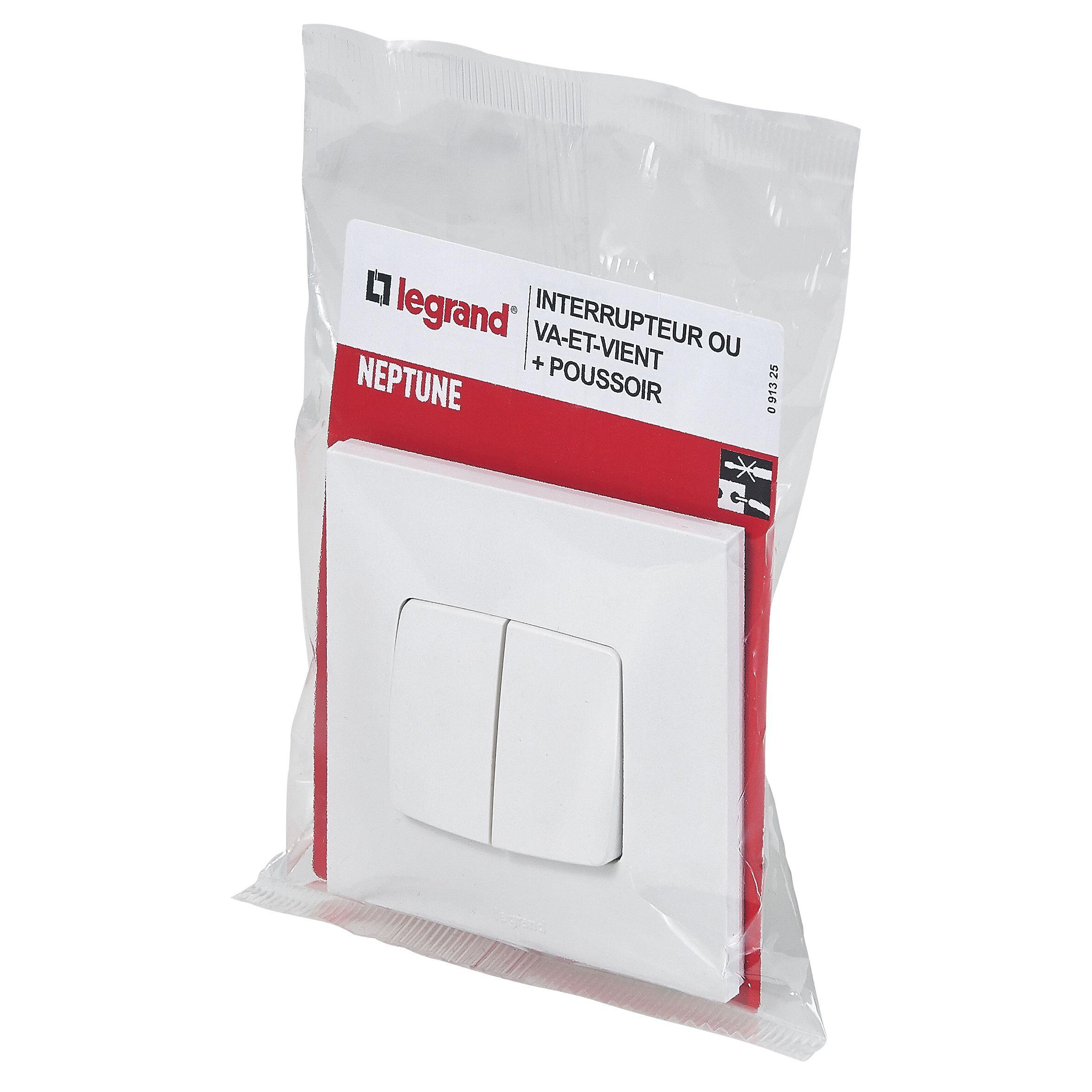 Interrupteur va-et-vient et poussoir complet, LEGRAND Neptune, blanc - 6