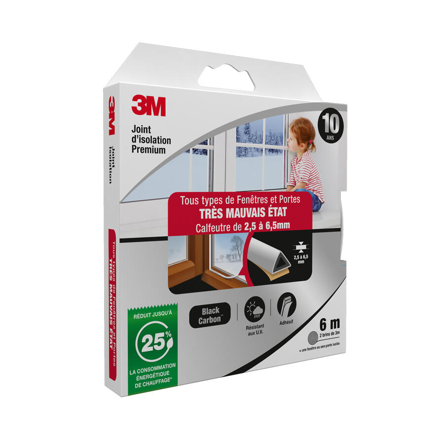 Joint de porte et fenêtre très mauvais état Premium 3M 2,5 à 6,5 mm, L.6 m blanc - 2