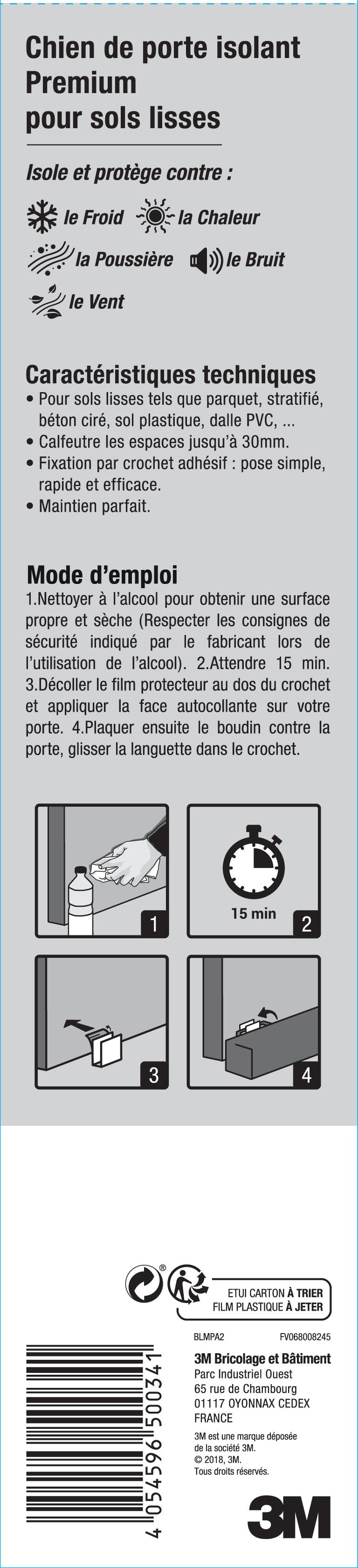 Bas de porte à coller textile (bourrelet) Sol lisse premium 3M, L.80 cm gris - 4