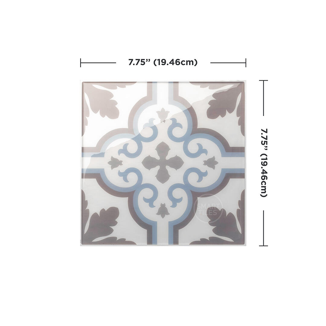 Lot de 4 crédences adhésives Girona, blanc, bleu et gris moyen, 19.5 cm x 19.5 cm - 3