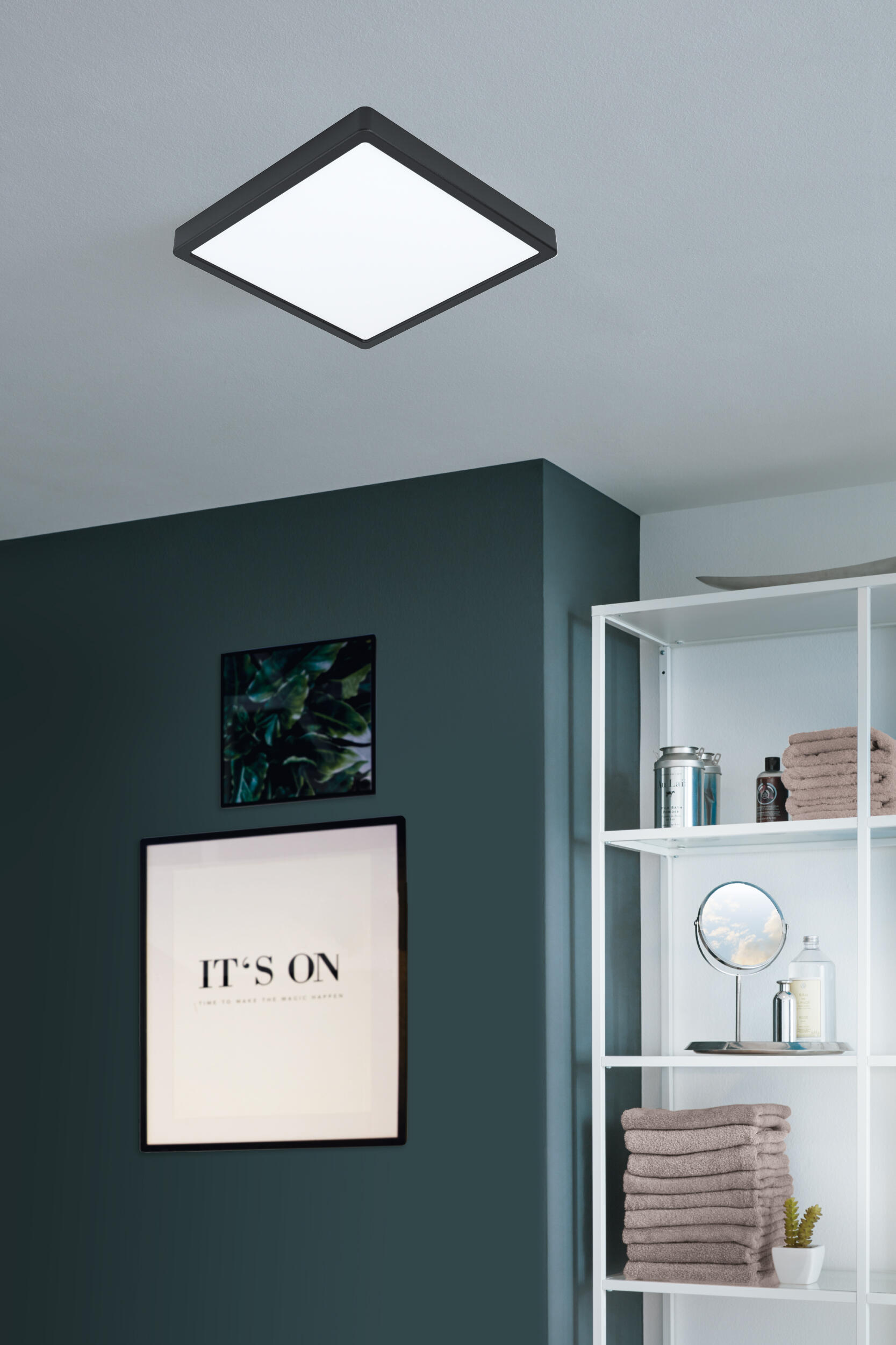 Plafonnier connecté, design aluminium noir IP44 module led 2500lm EGLO FUEVA - 4