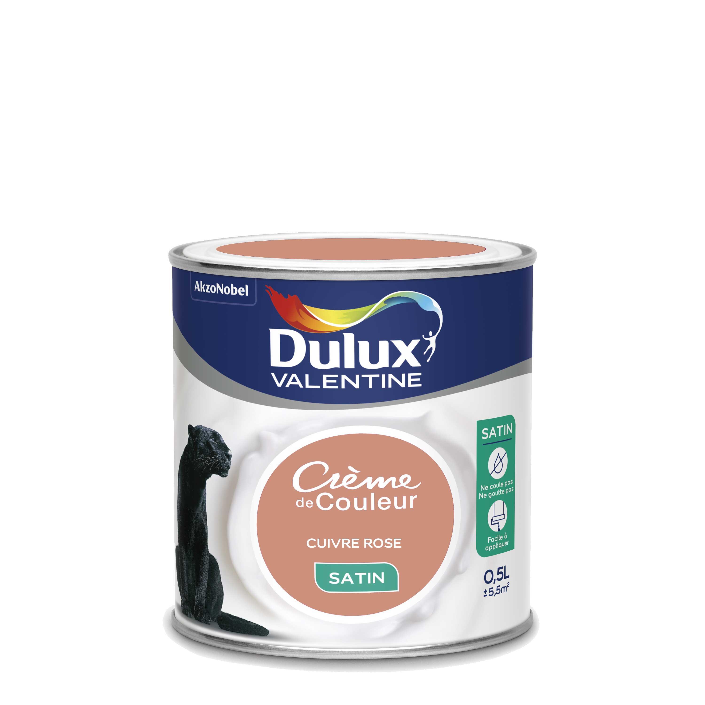 Peinture mur, boiserie Crème de couleur DULUX VALENTINE cuivre rose satin 0.5 l - 7