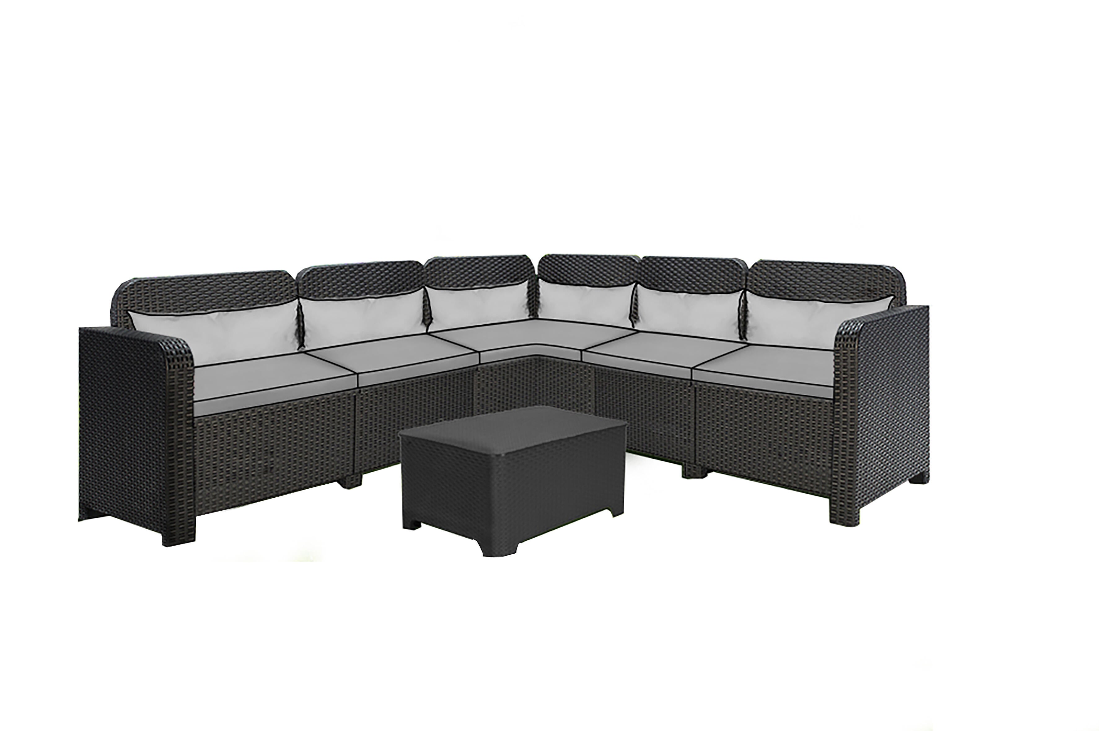 Salon bas de jardin, plastique recyclé, Sorrento CORNER anthracite, 5/6 places - 6