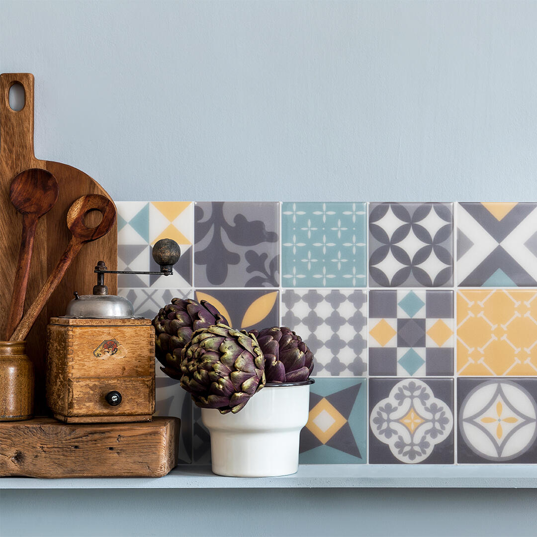 Lot de 4 adhésifs décoratifs, Vintage Cadiz, gris, 22.86X22.86 cm - 5