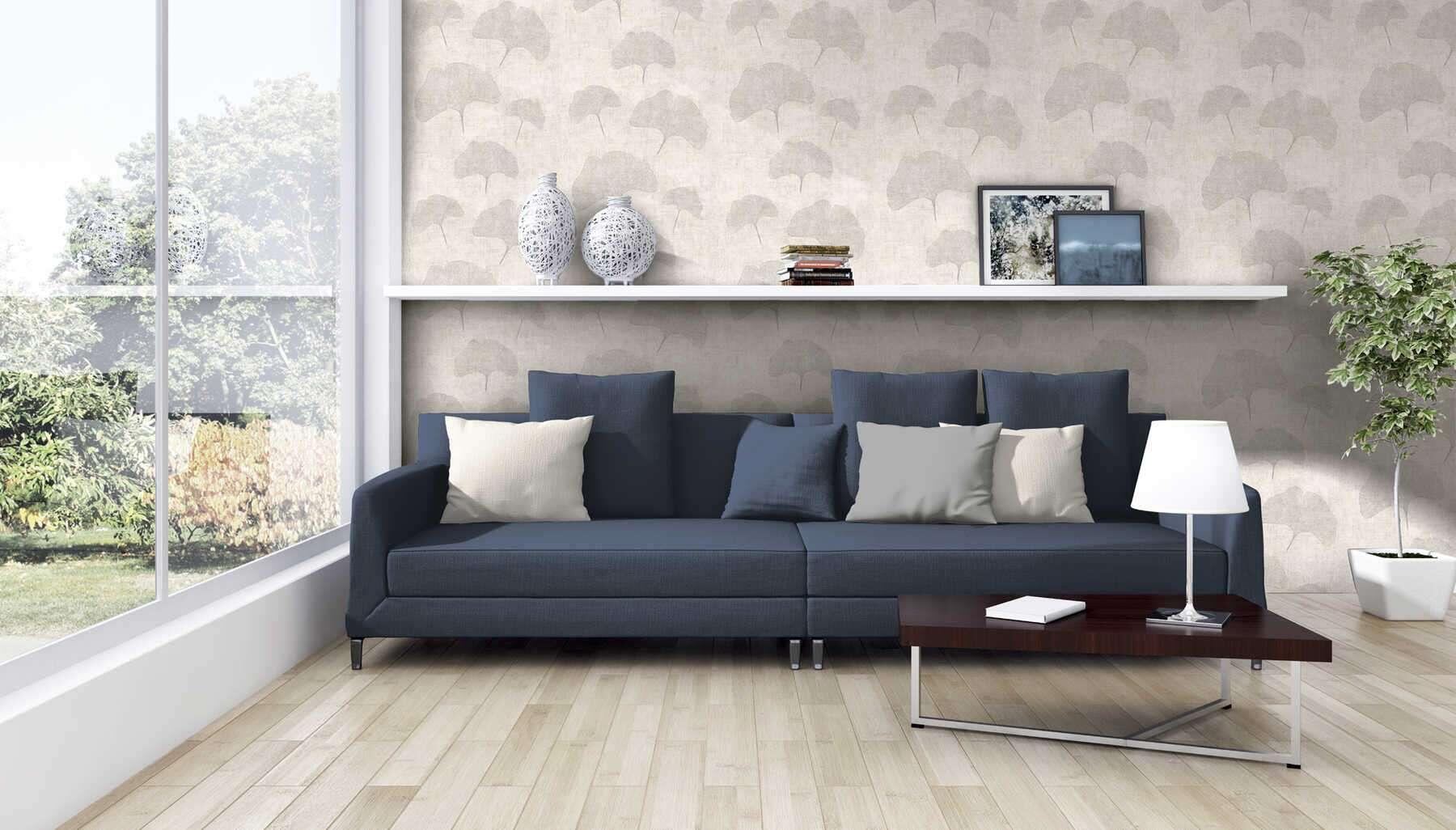 Papier peint vinyle sur intissé Ginkgo argent - 4